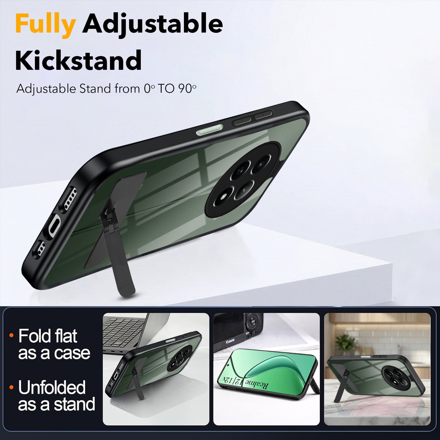 For Realme 12 | Realme 12X Back Cover Case (Built-in Stand | Lifetime Anti Yellow | Kickstand Shockproof | Camera Protection | MagSafe Compatible)