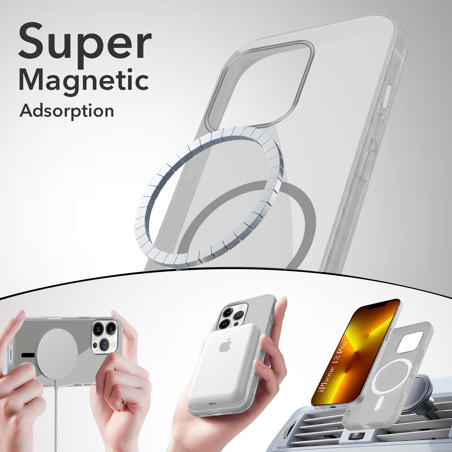For Apple iPhone 13 Pro Back Case Cover Lifetime Anti-Yellow MagSafe Compatible Clear (Sleek Hard Crystal | Camera Protection and Shockproof)