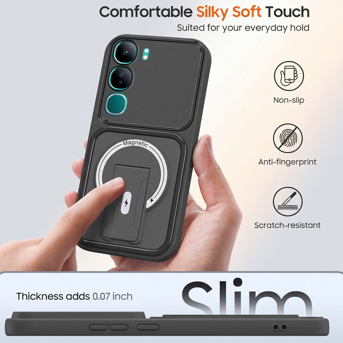 For Vivo Y300 Back Case Cover Metallic (Hybrid Armor Kickstand | MagSafe Compatible | Camera Protection Shockproof)