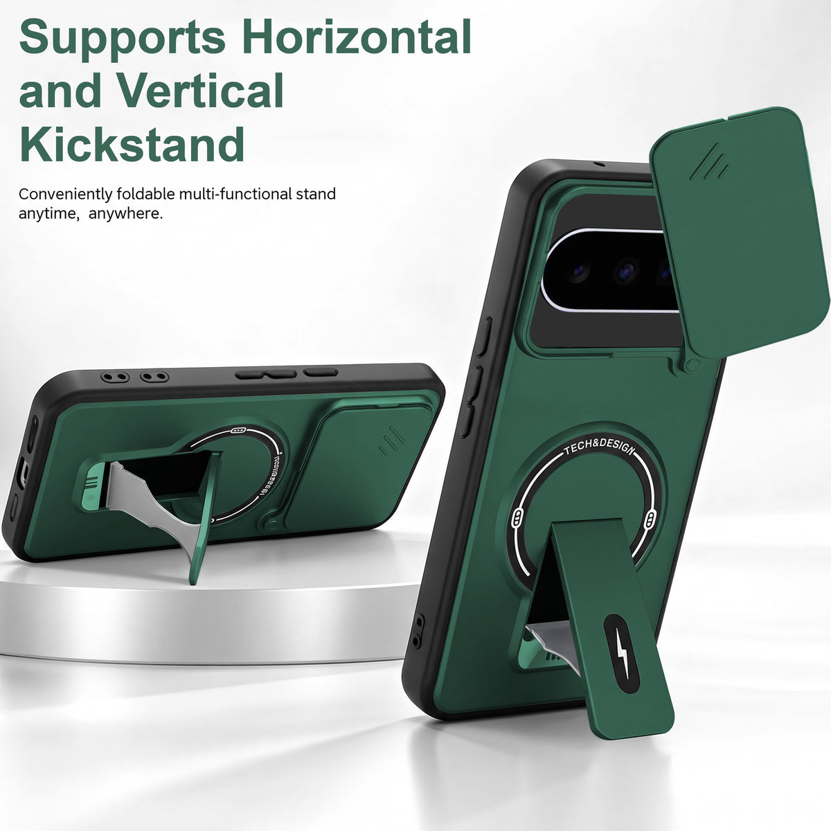 For Google Pixel 11 Back Case Cover Metallic (Hybrid Armor Kickstand | Sliding Shutter Camera Protection | MagSafe Compatible)