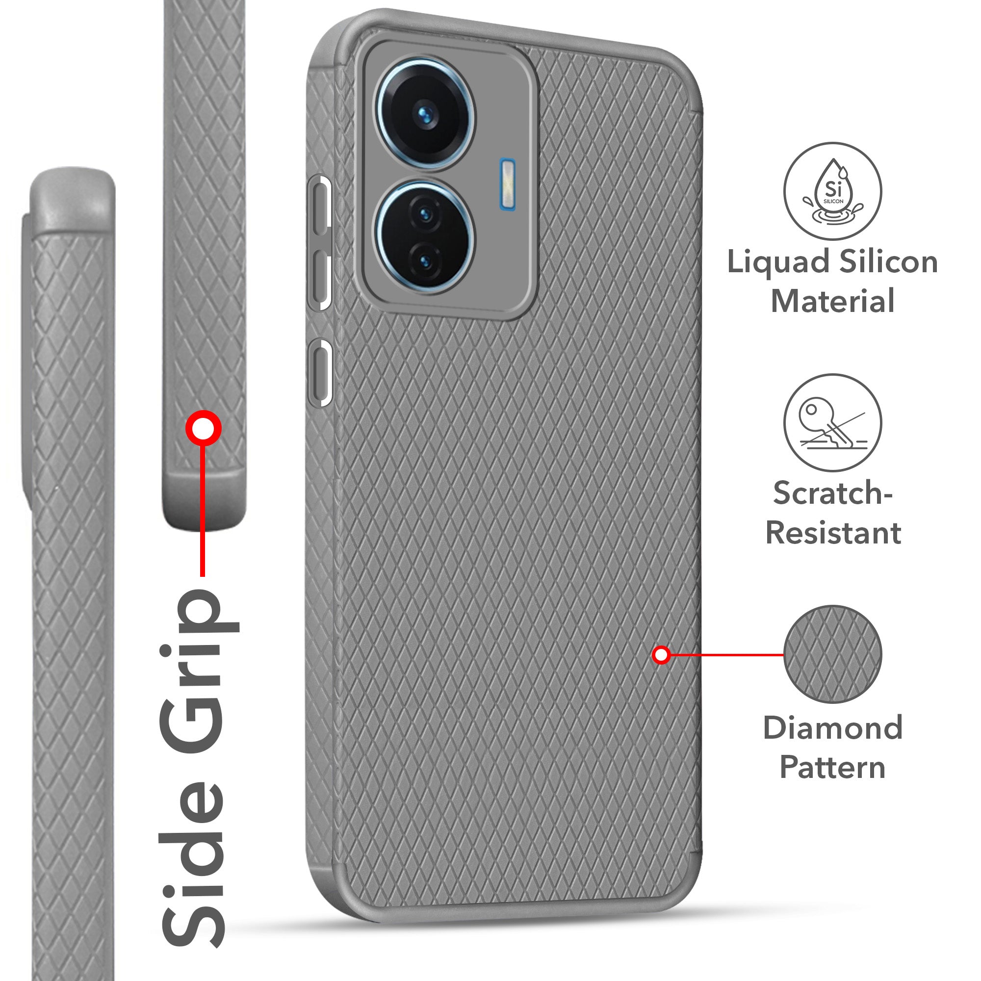 For Vivo IQOO Z6 44W Back Cover Case (Liquid Silicone | Side Grip | Camera Protection)
