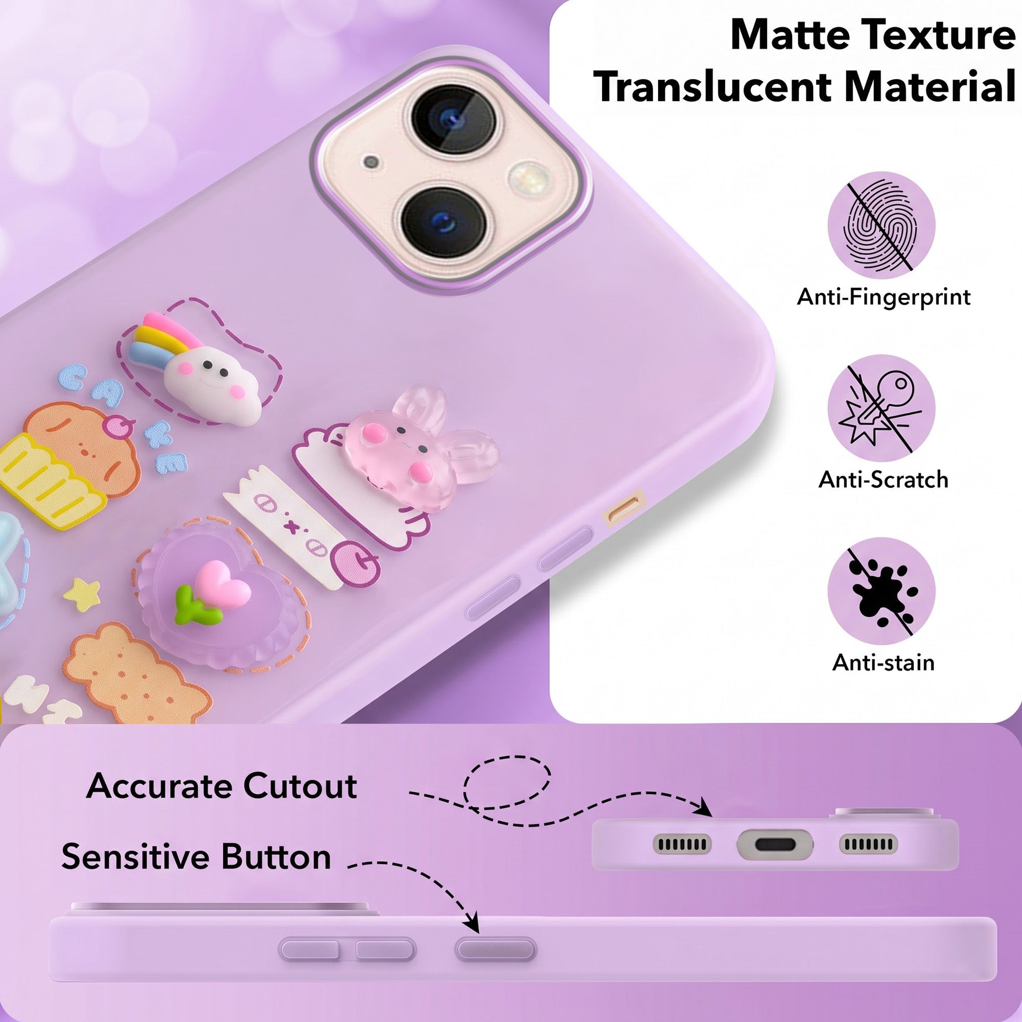 For Apple iPhone 13 Back Cover Case (Cute 3D cartoon charms design | Slim Aesthetic Case for Girls | Camera Protection | Hard Unbreakable)