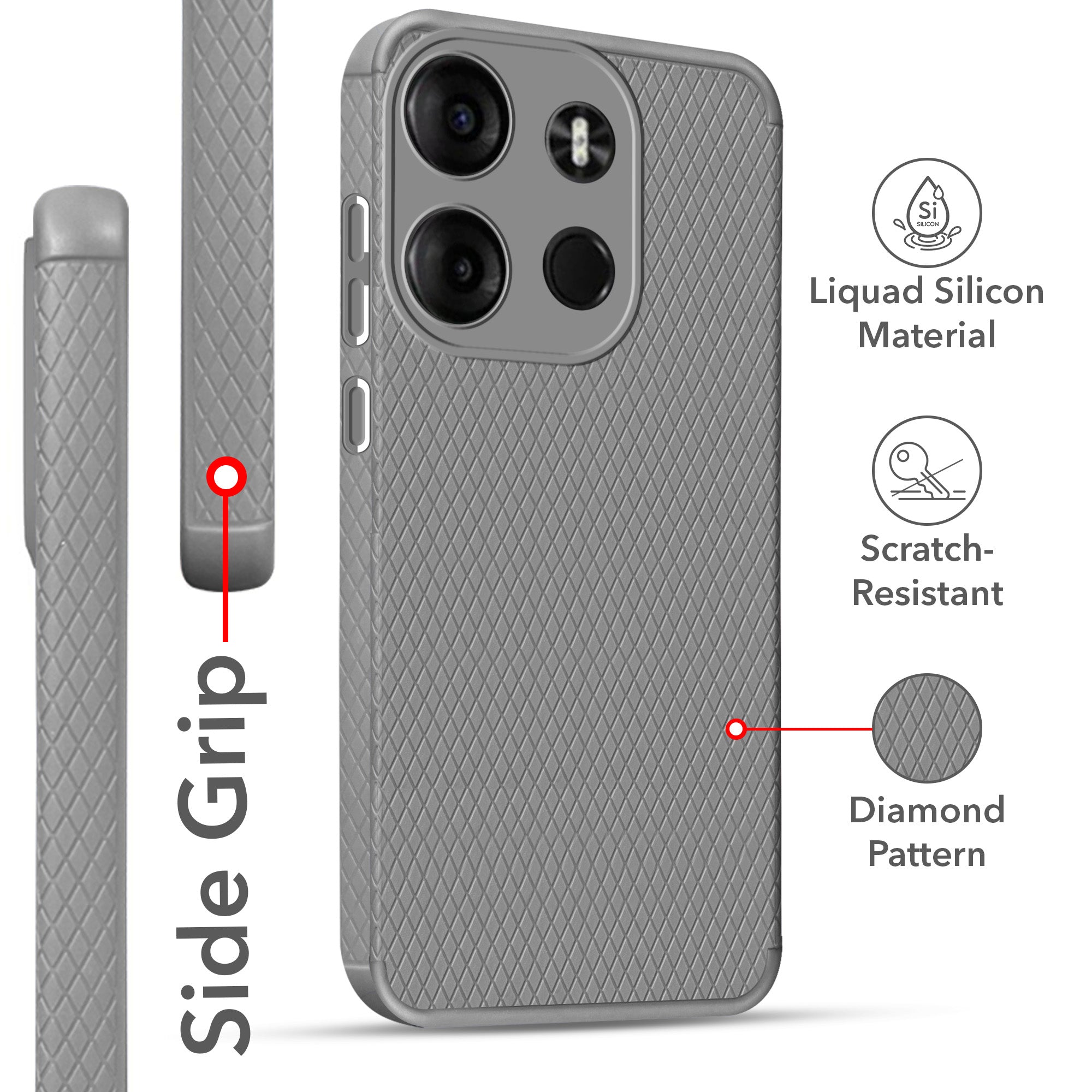 For Tecno Spark Go 2023 Back Cover Case (Liquid Silicone | Side Grip | Camera Protection)