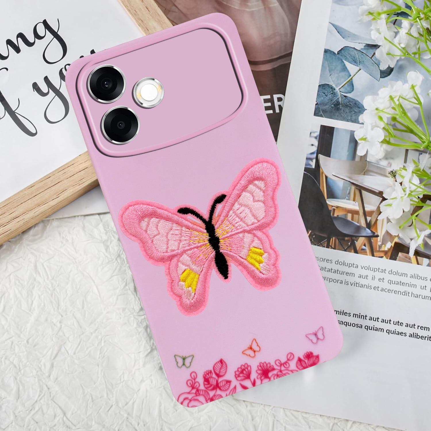 For Oppo F33 Pro 5G Back Cover Case (Soft Butterfly Embroidery | Women Teen Girls | Camera Protection| Matte Silicone)