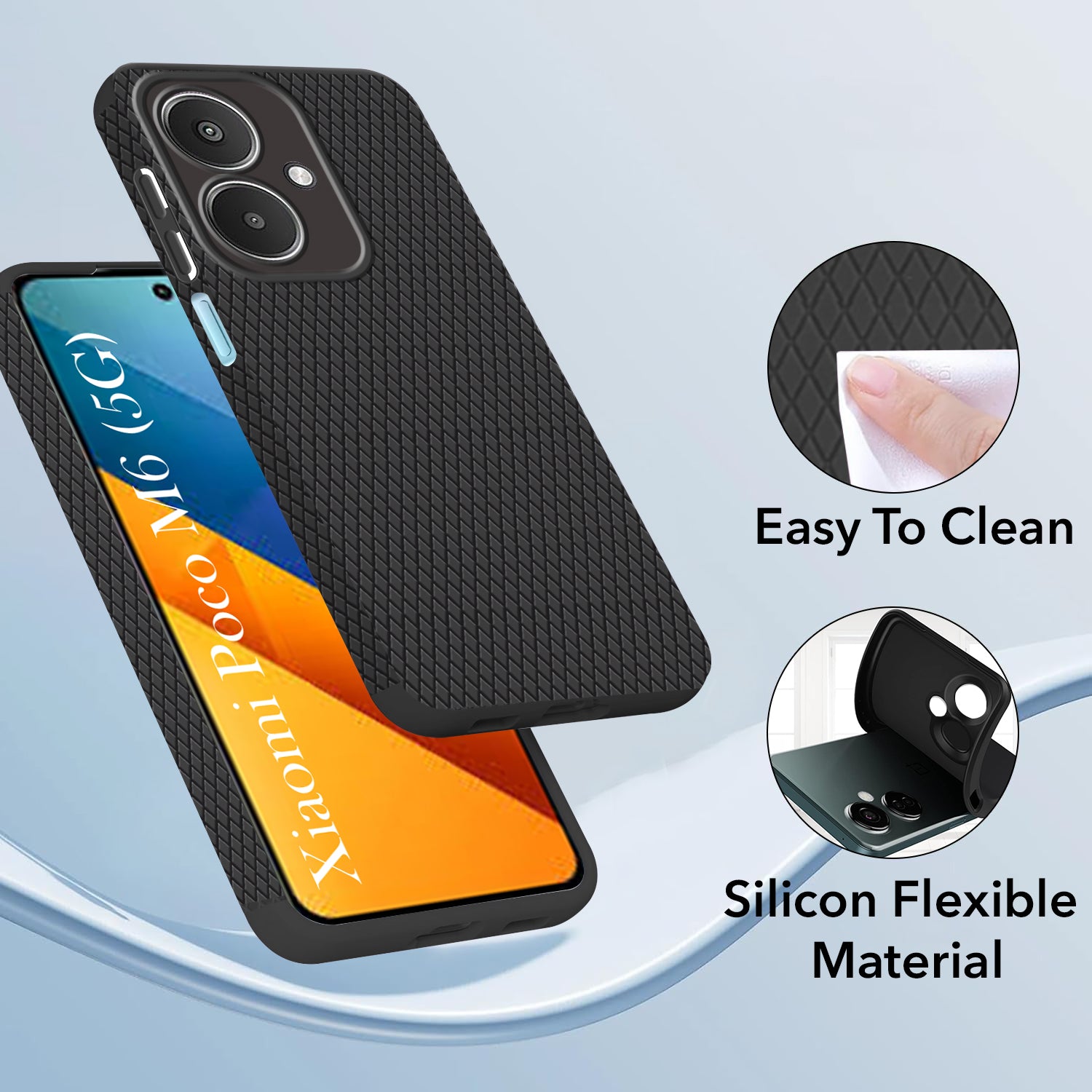 For Poco M6 5G Back Cover Case (Liquid Silicone | Side Grip | Camera Protection)