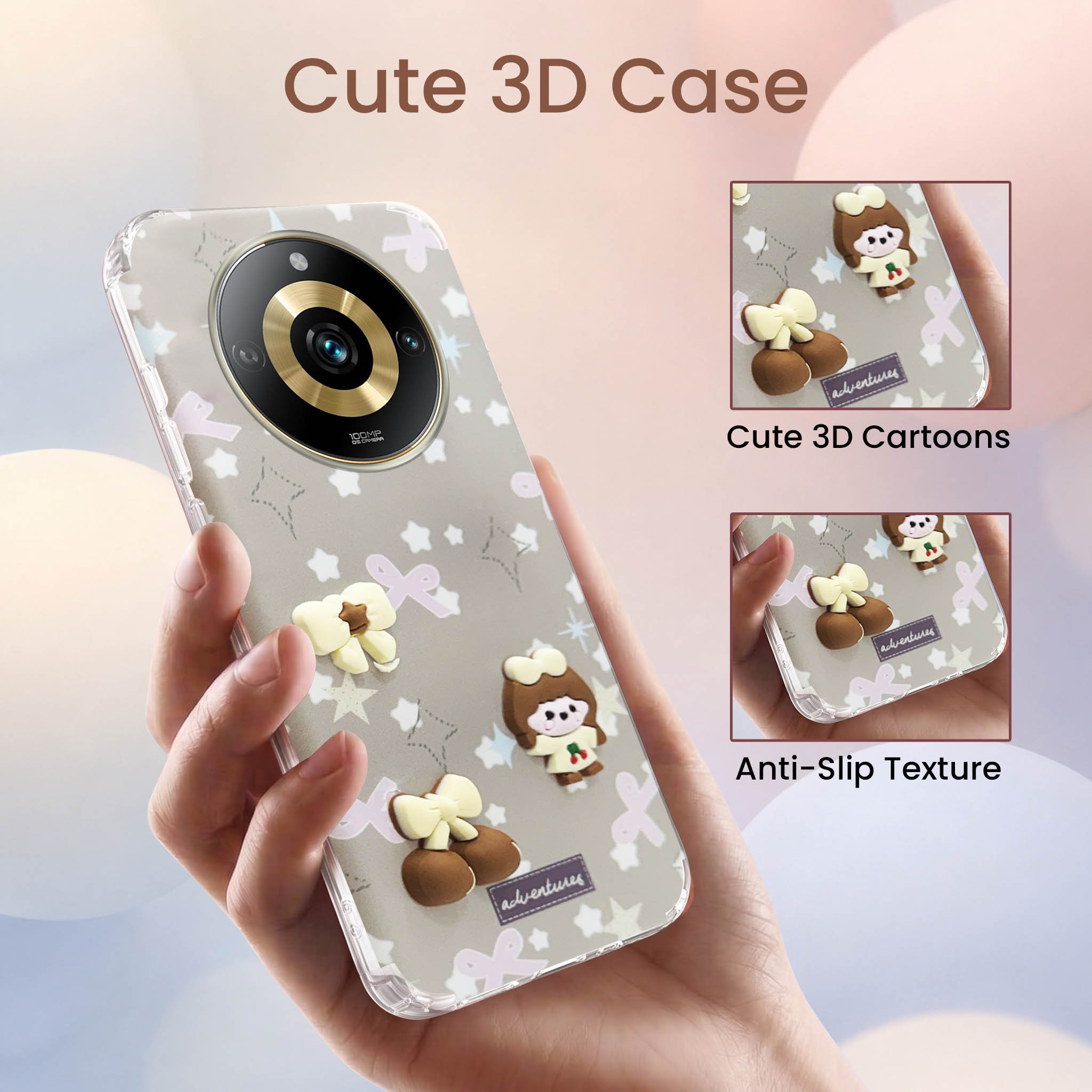 For Realme Narzo 60 Pro Back Cover Case (3D Cute Cartoons | Hard Back Side Soft | Matte Premium Finish | HD Printing)