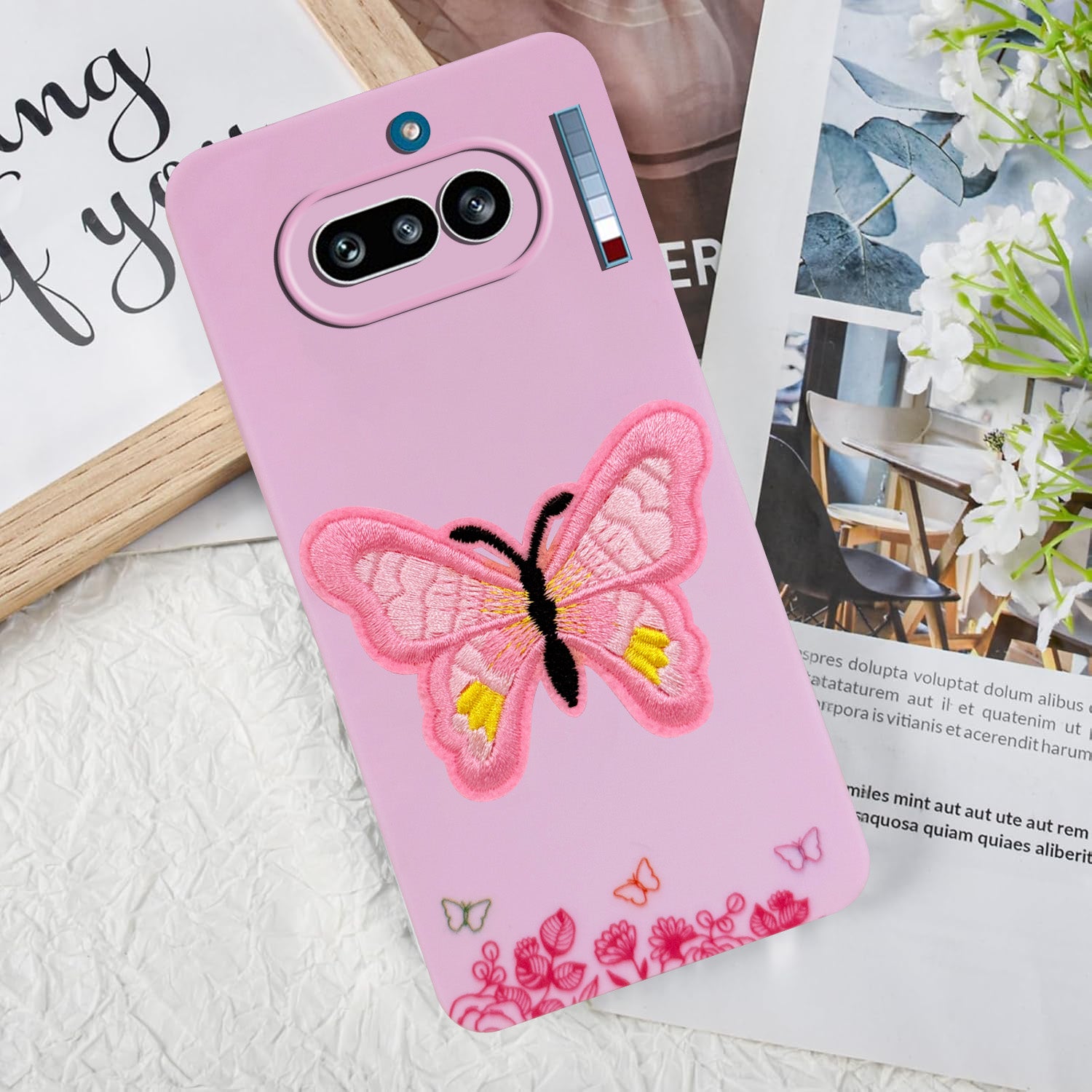 For Nothing Phone 4A 5G Back Cover Case (Soft Butterfly Embroidery | Women Teen Girls | Camera Protection| Matte Silicone)