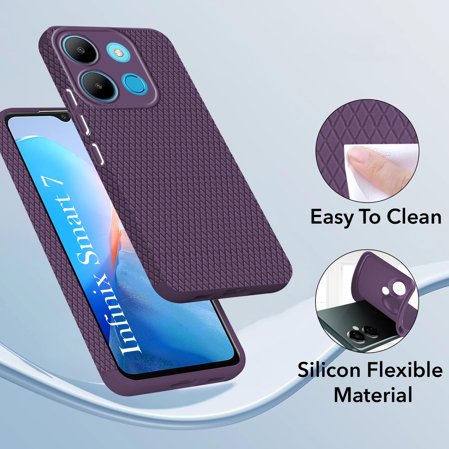 For Infinix Smart 7 Back Cover Case (Liquid Silicone | Side Grip | Camera Protection)