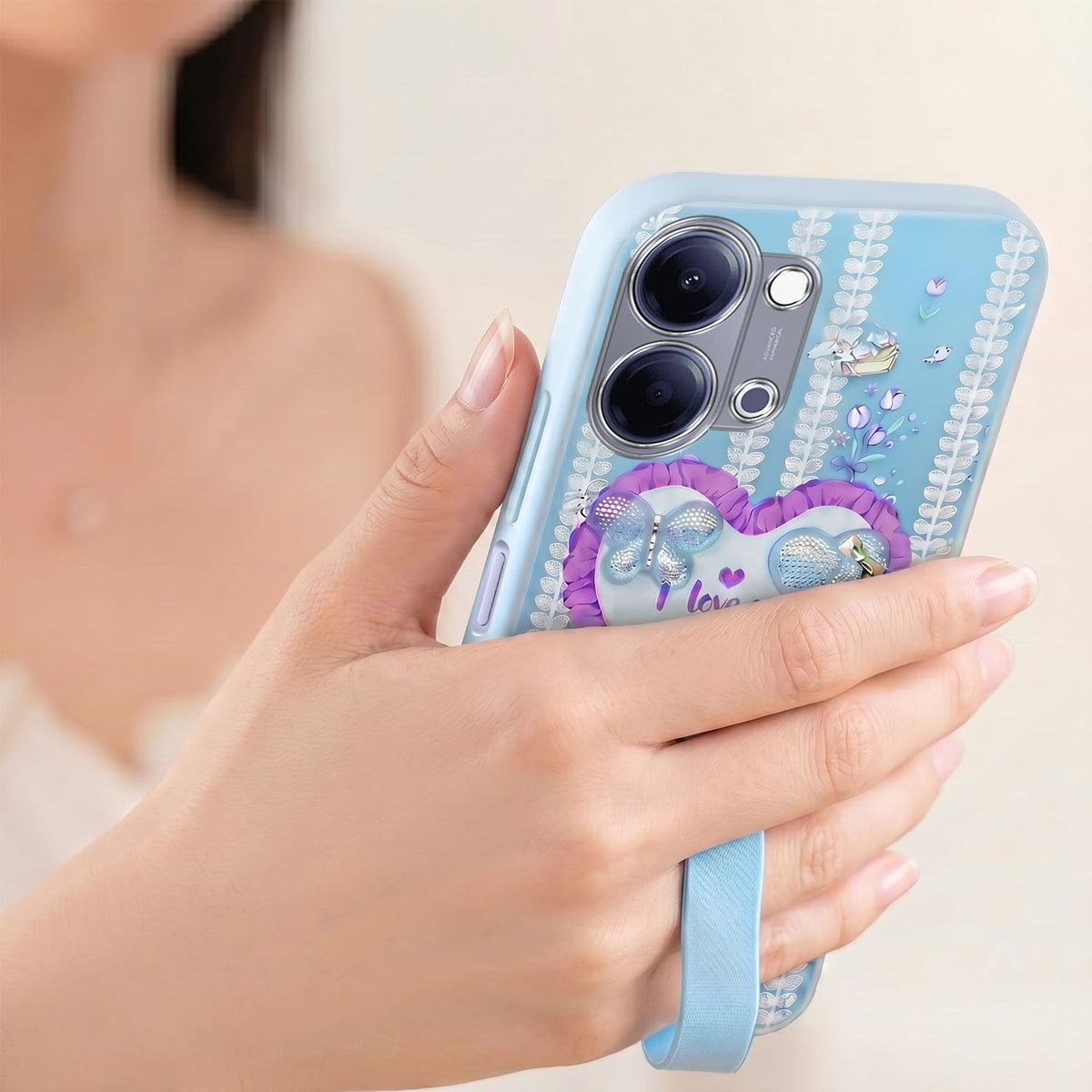 For Vivo Y05 (4G) | Vivo T5 Lite (5G) Back Cover Case (3D Cute Heart Strap Holder | Camera Protection | Designer Girls Print)