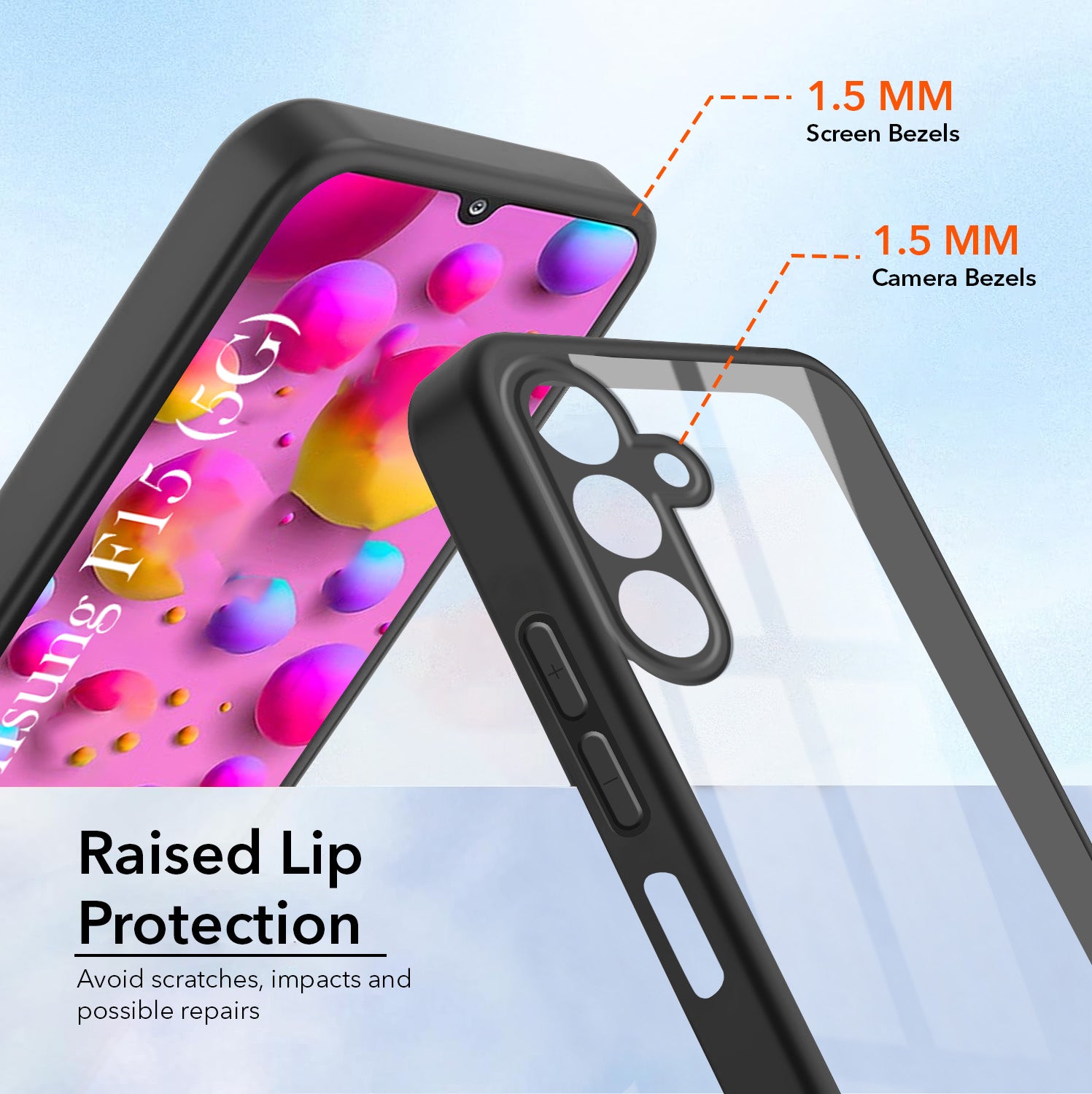 For Samsung Galaxy F15 5G Combo with Back Cover and 9H Tempered Glass (Lifetime Anti-Yellow | Crystal Clear Shockproof | Oleophobic Coating Screen Glass)