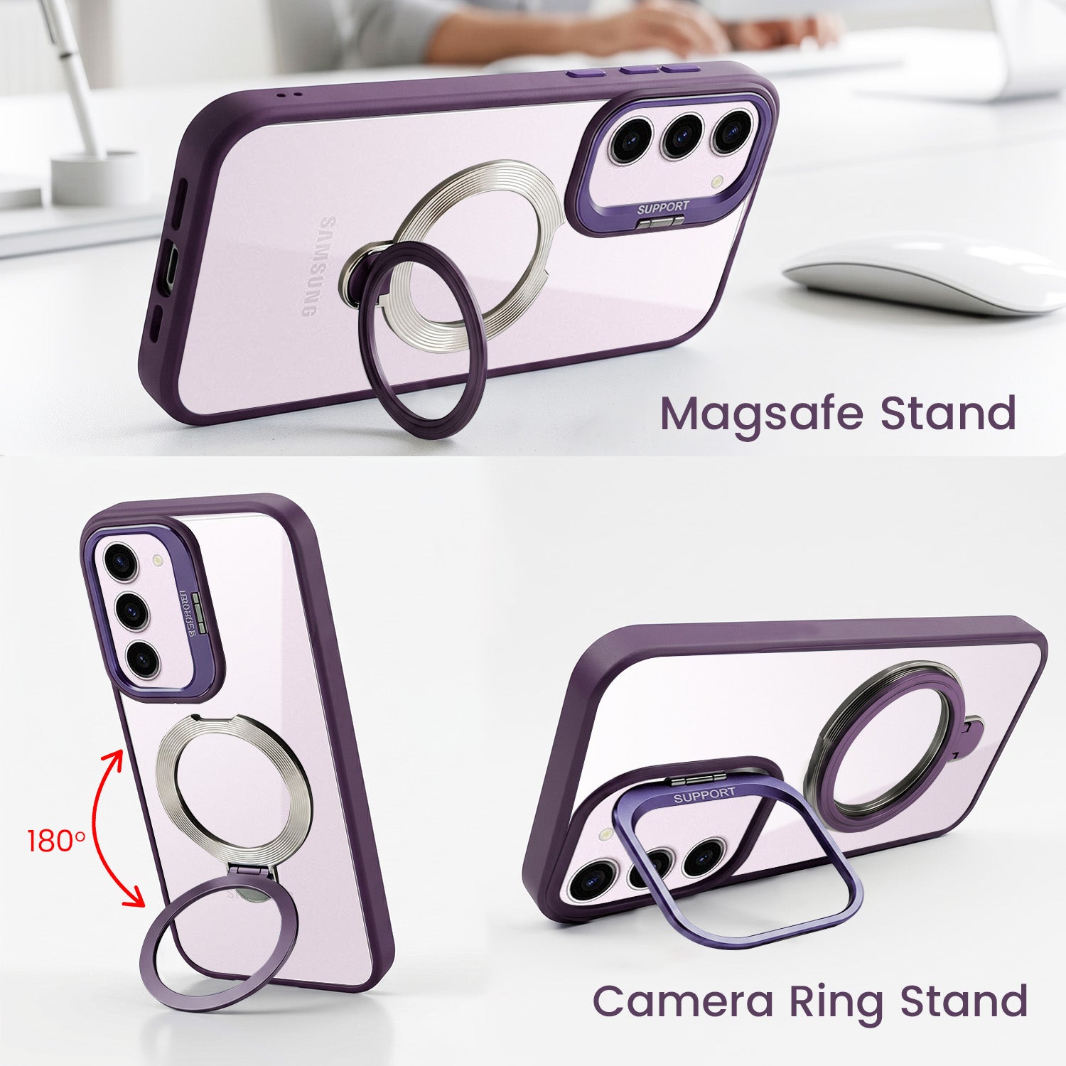 For Samsung Galaxy S23 5G Back Cover Case Crystal (Lifetime Anti Yellow | Magnetic Ring Stand | Camera Lens Protection | MagSafe Compatible)