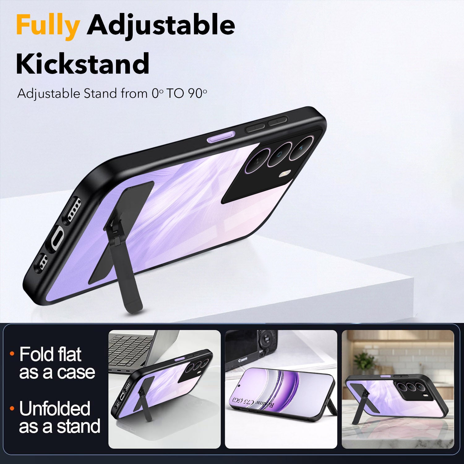 For Realme C75 5G Back Cover Case (Built-in Stand | Lifetime Anti Yellow | Kickstand Shockproof | Camera Protection | MagSafe Compatible)