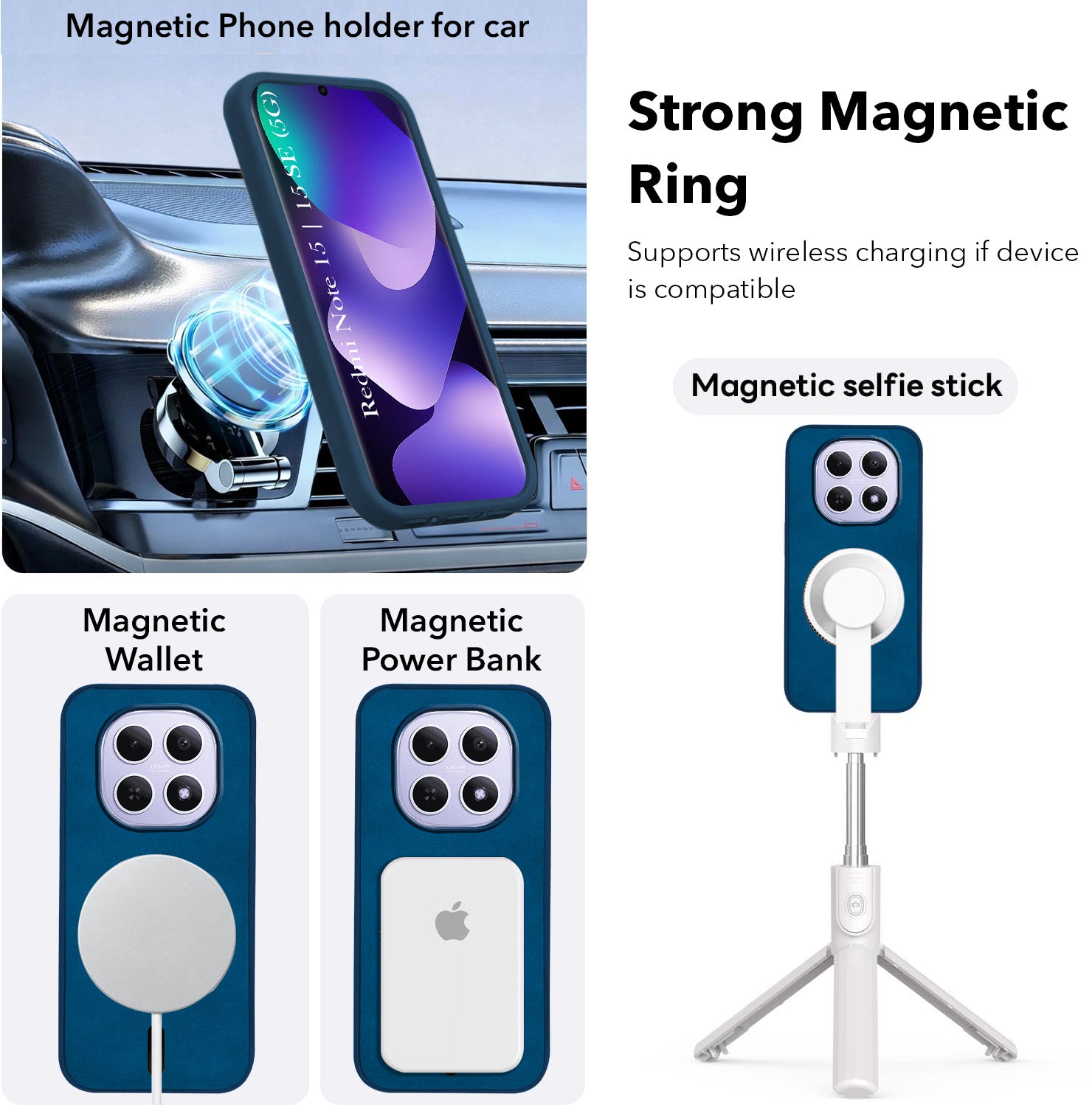 For Xiaomi Redmi Note 15 5G | Redmi Note 15 SE 5G Back Cover Case Leather Finish (MagSafe Compatible Wireless Charging | Soft Touch | Camera Bump Protection)