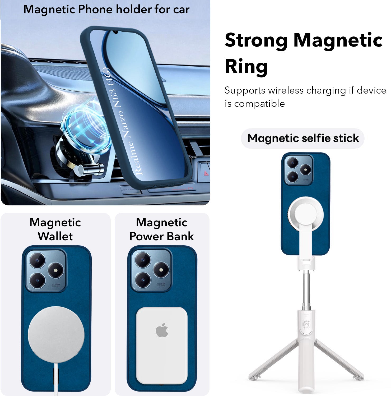 For Realme Narzo N63 Back Cover Case Leather Finish (MagSafe Compatible Wireless Charging | Soft Touch | Camera Bump Protection)