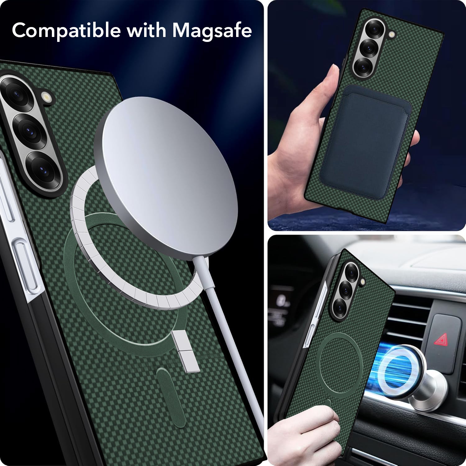 For Samsung Galaxy Z Fold 6 5G Back Case Cover (MagSafe Wireless Charging Compatible | Hexa Leather Finish | Inside Microfiber Cloth)