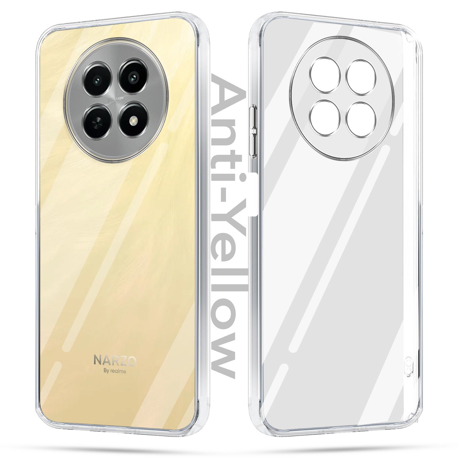 For Realme Narzo N65 5G Combo with Back Cover and 9H Tempered Glass (Lifetime Anti-Yellow | Sleek Hard Crystal | Oleophobic Coating Screen Glass)