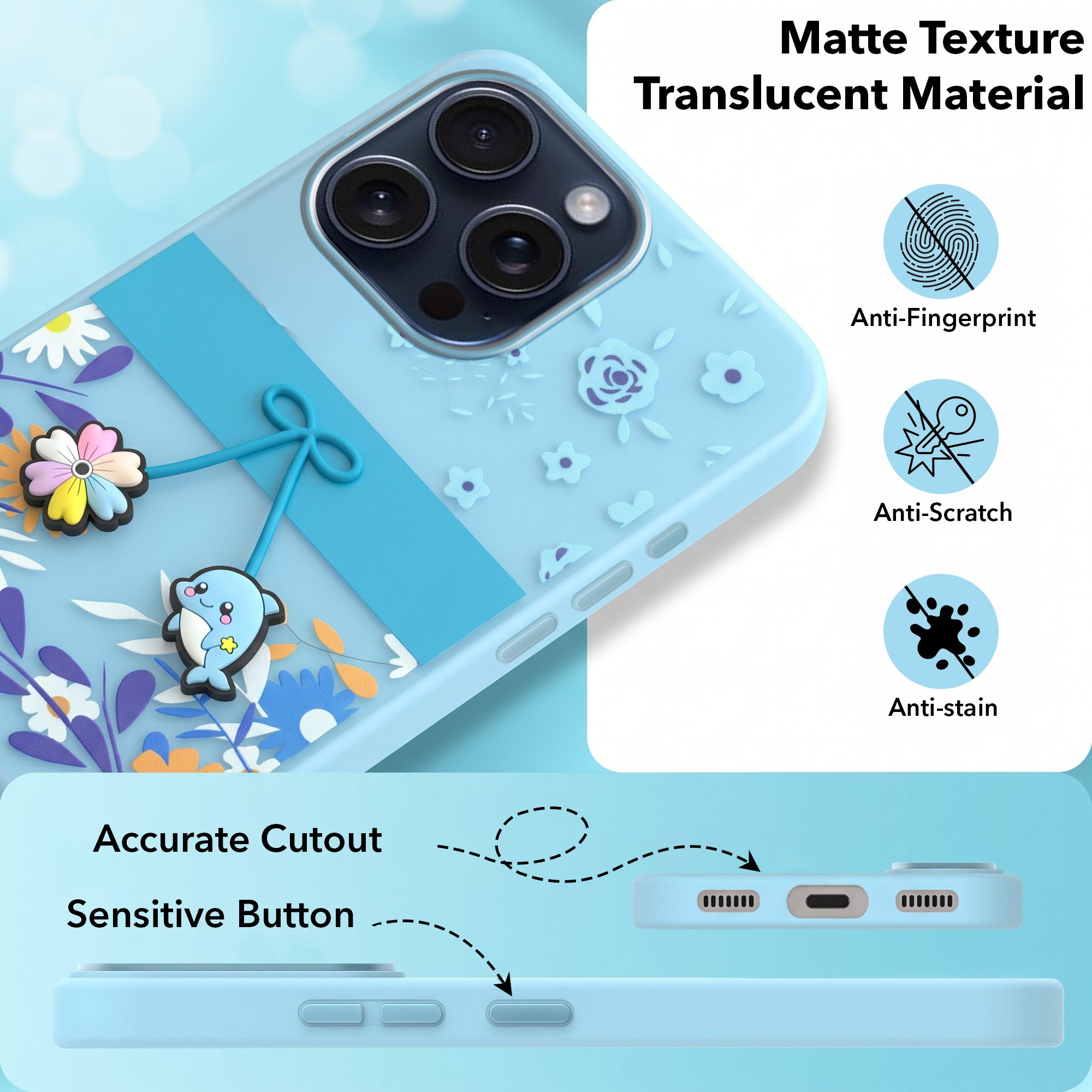 For Apple iPhone 15 Pro Max Back Cover Case (3D Cute Cartoons | Hard Back Side Soft | Matte Premium Finish | HD Printing)