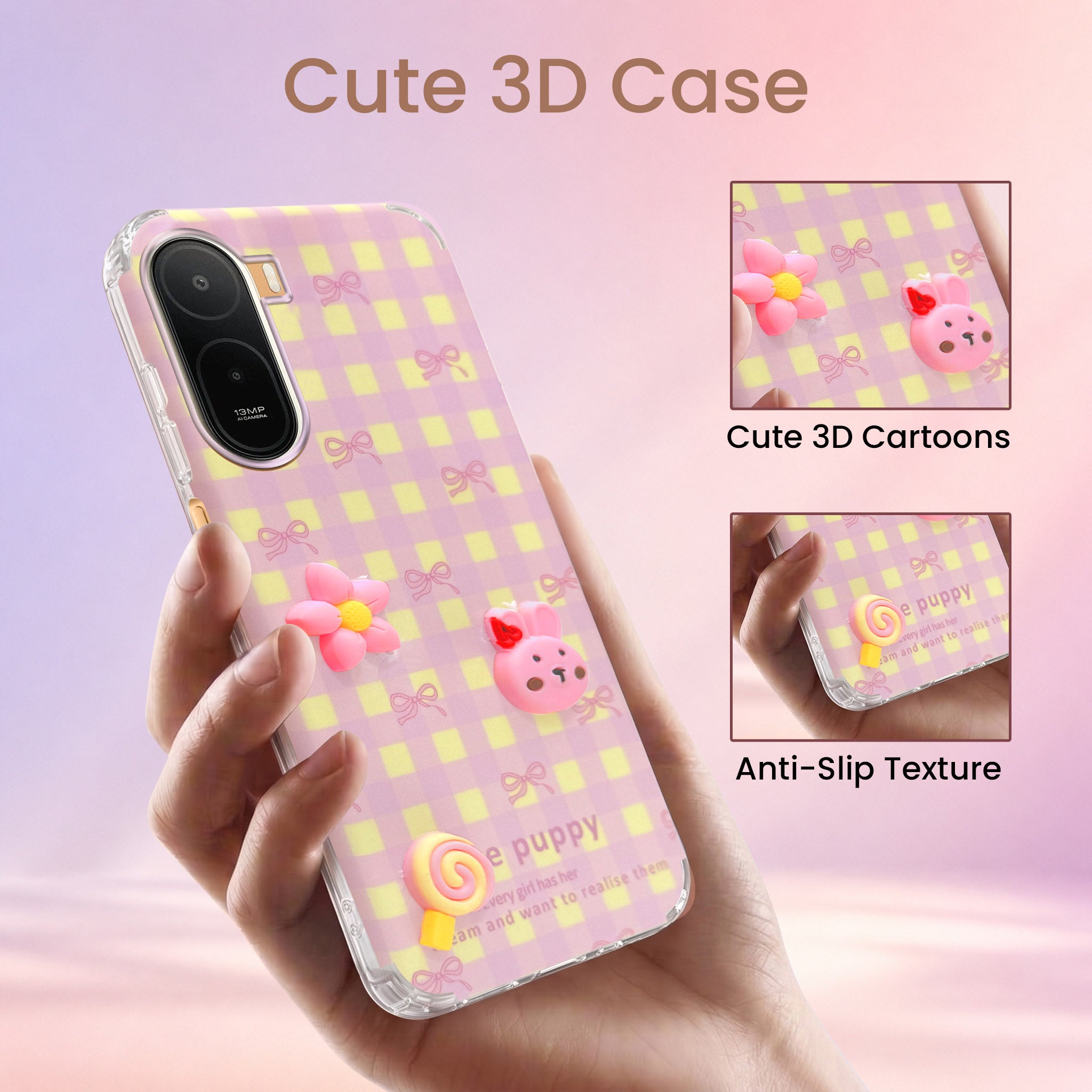 For Redmi A7 Pro 5G Back Cover Case (3D Cute Cartoons | Hard Back Side Soft | Matte Premium Finish | HD Printing)