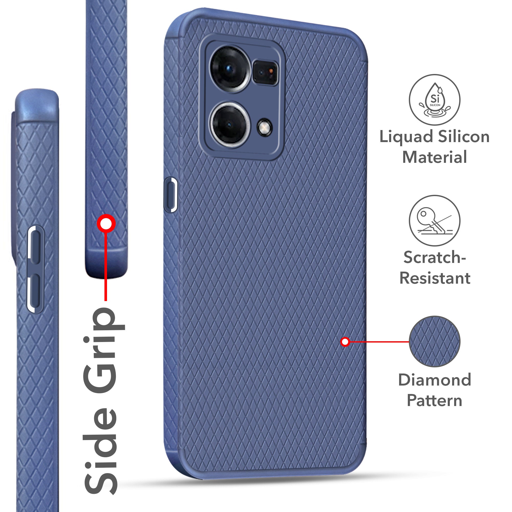For Oppo Reno7 | Reno 7 4G Back Cover Case (Liquid Silicone | Side Grip | Camera Protection)