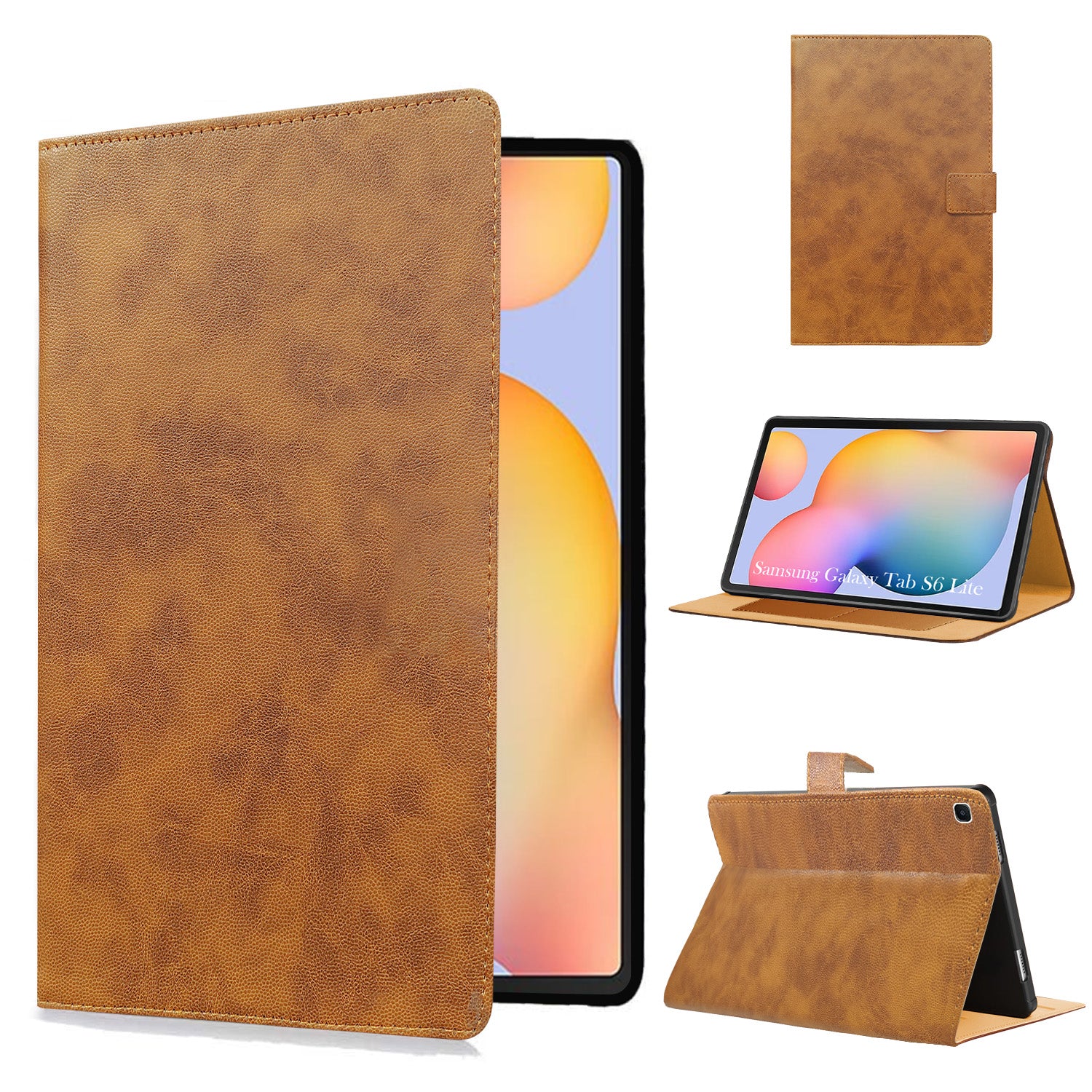 For Samsung Galaxy Tab S6 Lite P615 10 Inch Flip Cover Folio Cover (PU Leather | Multi-Angle Smart Stand | Card Storage Slots | Silicone Back Pouch)