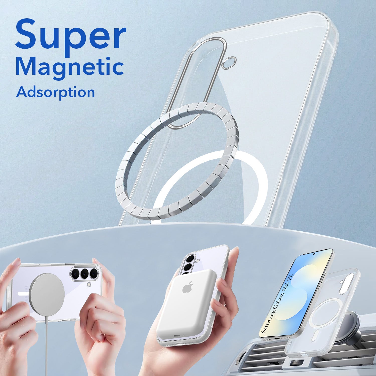 For Samsung Galaxy S25 FE Back Cover Case Lifetime Anti-Yellow MagSafe Compatible Clear (Sleek Hard Crystal | Shockproof and Camera Protection)