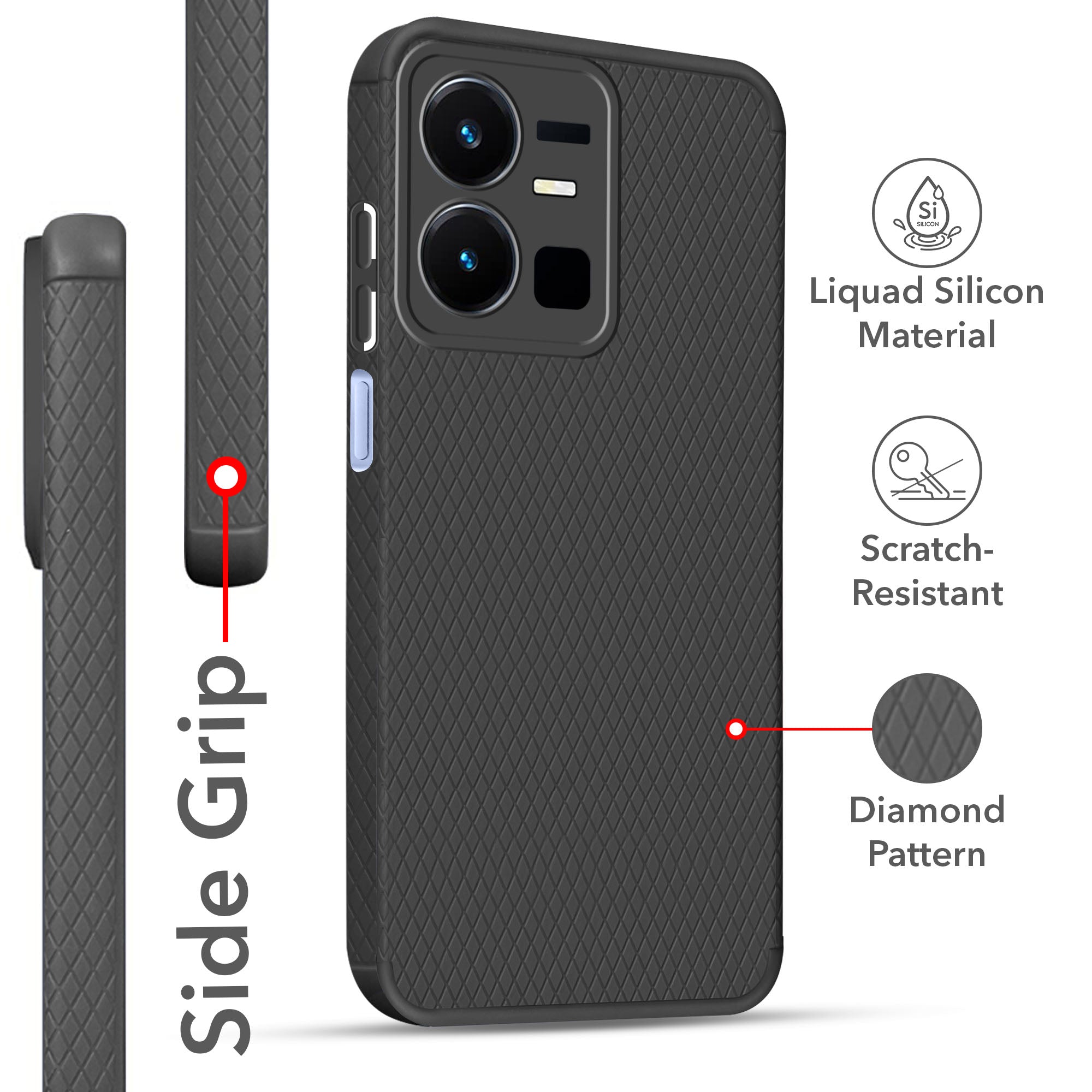 For Vivo Y22 | Vivo Y22s Back Cover Case Liquid Silicone (Camera Protection | Side Grip Texture | Soft and Flexible)