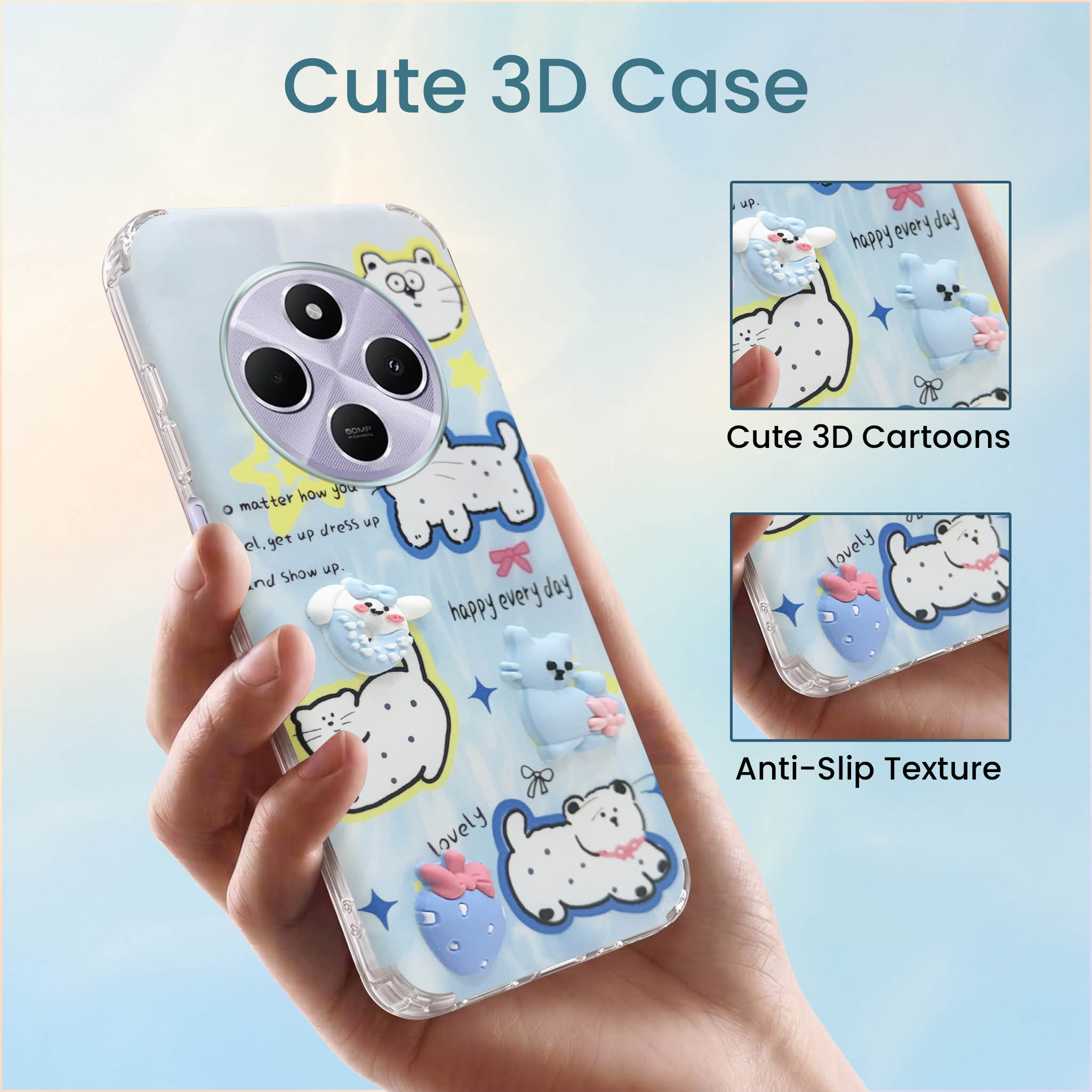 For Redmi A4 5G | Xiaomi Redmi 14C Back Cover Case (3D Cute Cartoons | Hard Back Side Soft | Matte Premium Finish | HD Printing)
