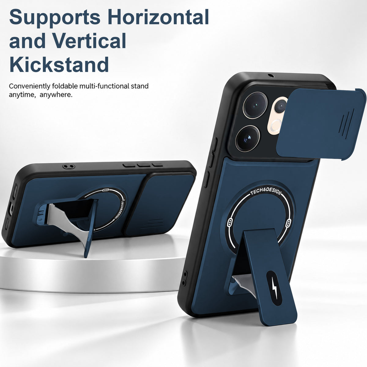 For Vivo V60 | Vivo T4 Pro Back Case Cover Metallic (Hybrid Armor Kickstand | Sliding Shutter Camera Protection | MagSafe Compatible)