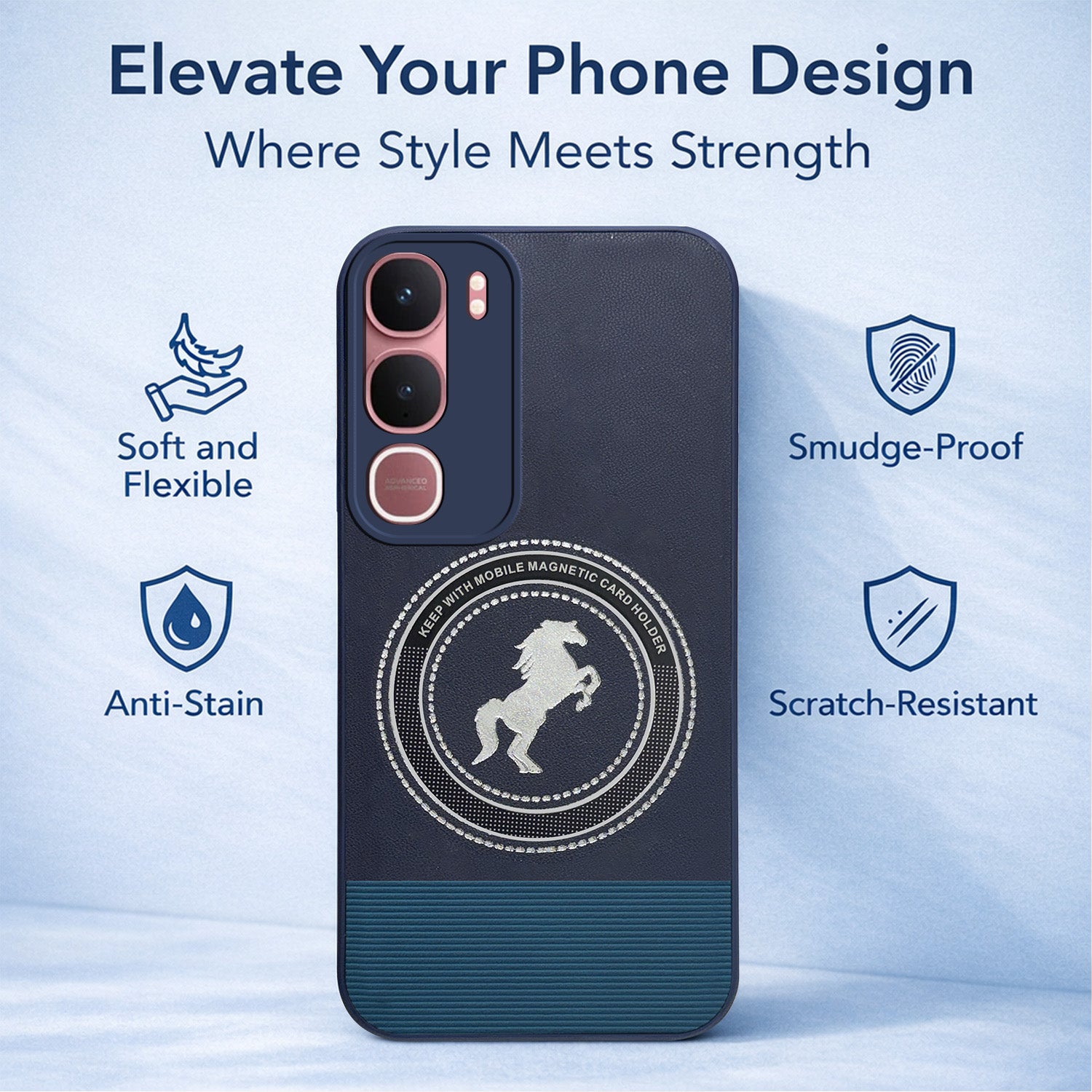 For Vivo Y31 5G Back Cover Case PU Leather Finish (Professional Minimalist Texture | MagSafe Compatile | Camera Protection | Sleek Sober Formal)