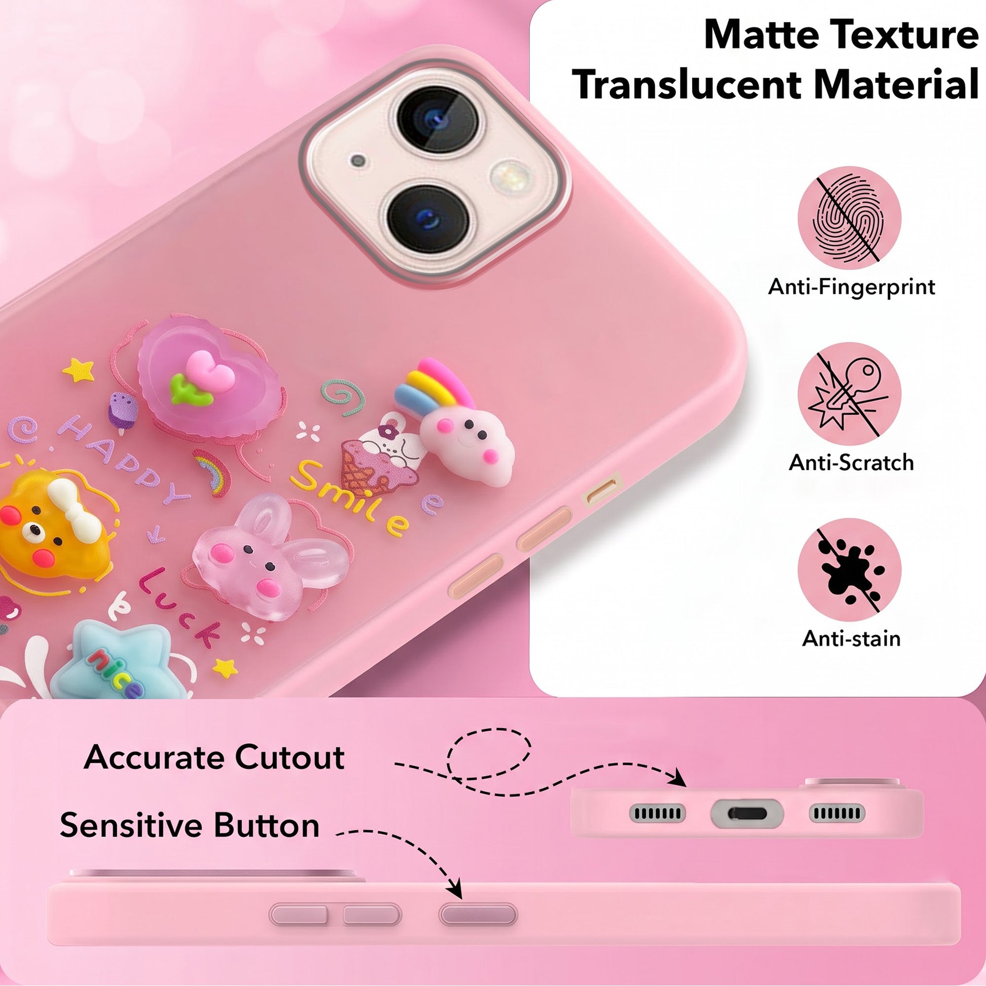 For Apple iPhone 13 Back Cover Case (Cute 3D cartoon charms design | Slim Aesthetic Case for Girls | Camera Protection | Hard Unbreakable)