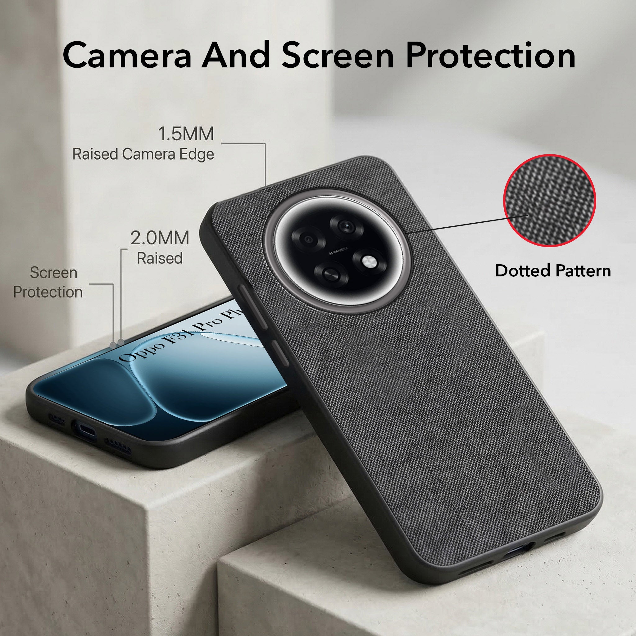 For Oppo F31 Pro Plus Combo with Back Cover and 9H Tempered Glass (Textured Grip Design | Micro-Fiber Cloth Inside | Oleophobic Coating Screen Glass)