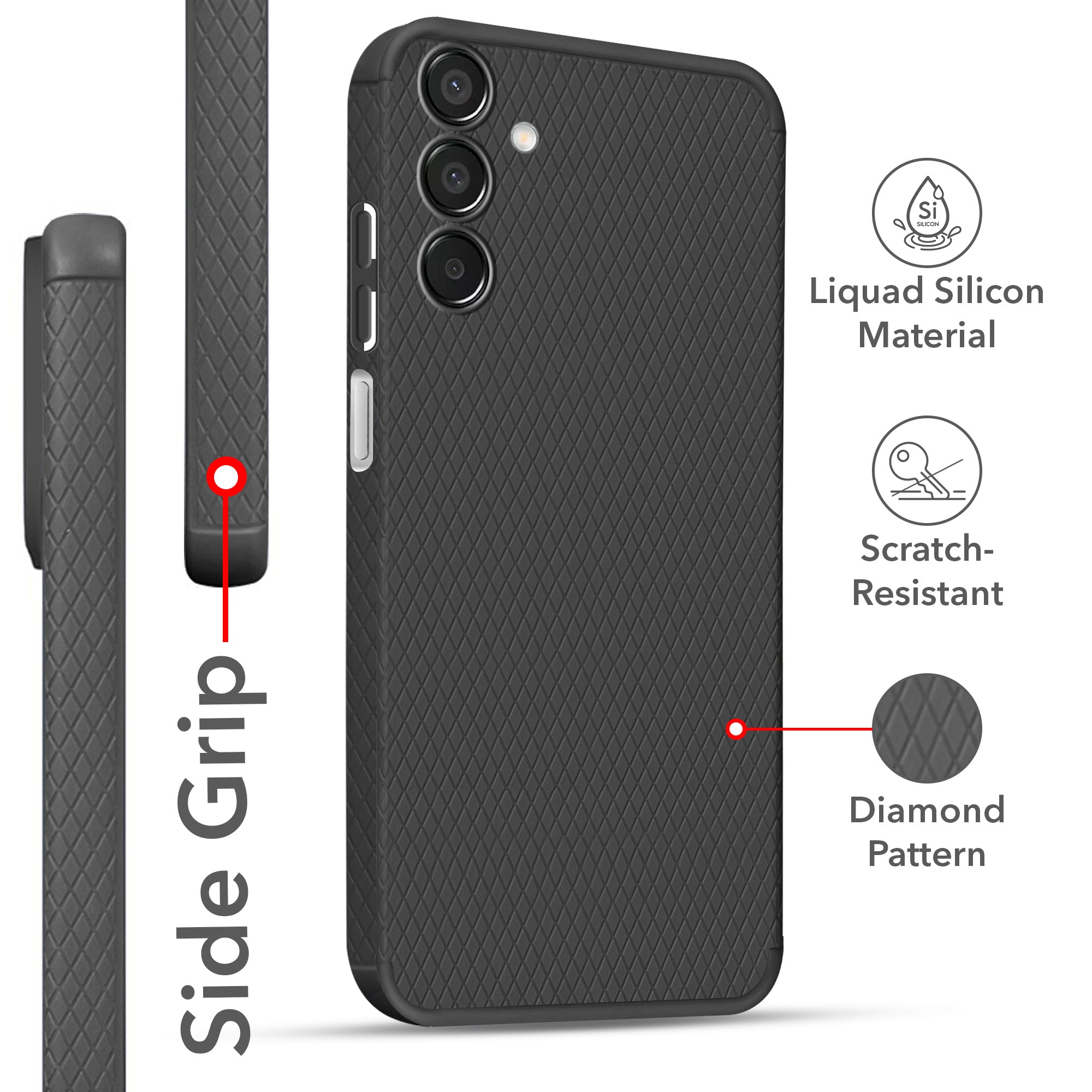 For Samsung Galaxy M15 5G Back Cover Case (Liquid Silicone | Side Grip | Camera Protection)