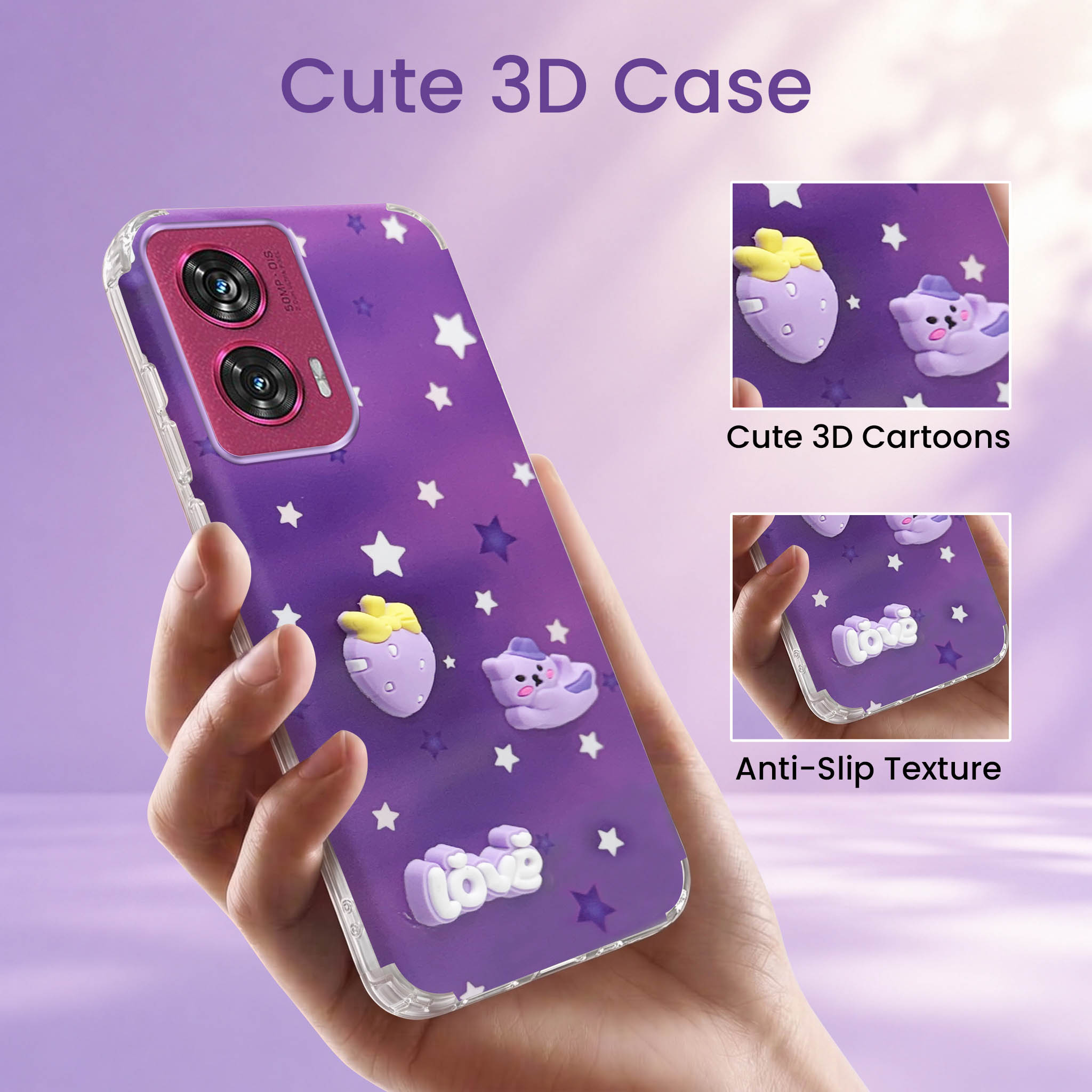 For Motorola Moto Edge 50 Fusion Back Cover Case (3D Cute Cartoons | Hard Back Side Soft | Matte Premium Finish | HD Printing)