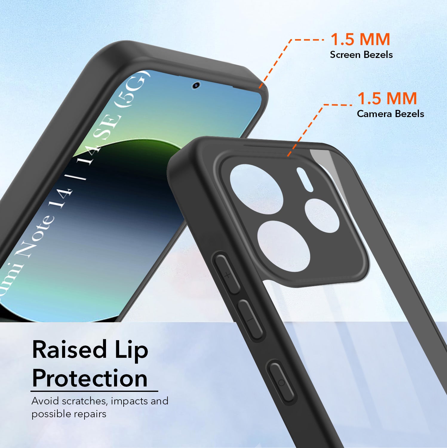 For Redmi Note 14 5G | Redmi Note 14 SE Combo with Back Cover and 9H Tempered Glass (Lifetime Anti-Yellow | Crystal Clear Shockproof | Oleophobic Coating Screen Glass)