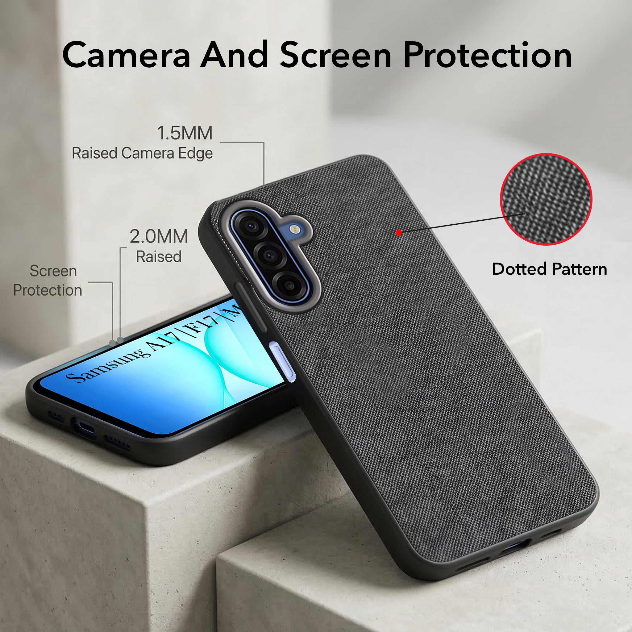 For Samsung Galaxy A17 | Samsung F17 | Samsung M17 5G Combo (Textured Grip Design | Micro-Fiber Cloth Inside | Oleophobic Coating Screen Glass)