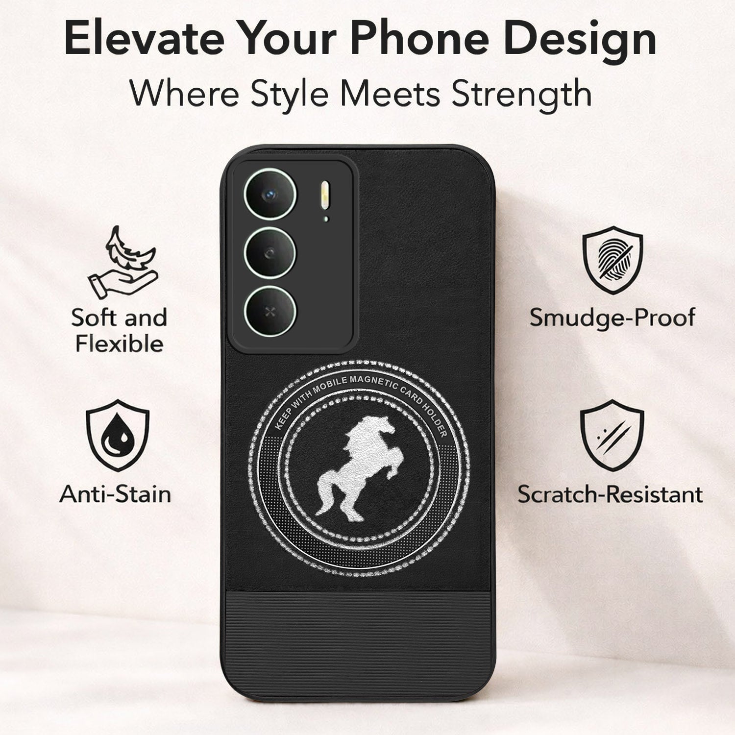For Realme P3 lite Back Cover Case PU Leather Finish (Professional Minimalist Texture | MagSafe Compatile | Camera Protection | Sleek Sober Formal)