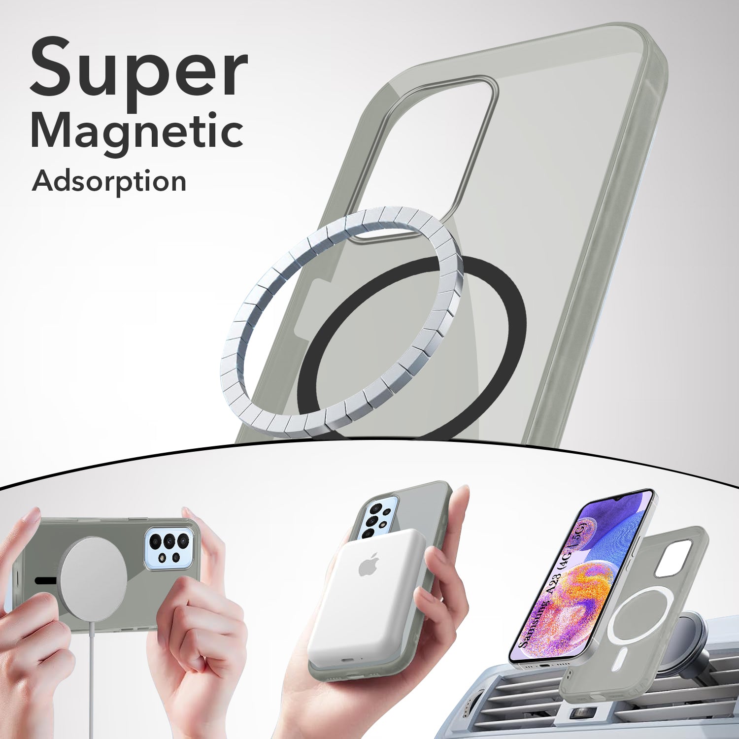 For Samsung Galaxy A23 4G Back Cover Case Lifetime Anti-Yellow MagSafe Compatible Clear | 5G (Sleek Hard Crystal | Shockproof and Camera Protection)
