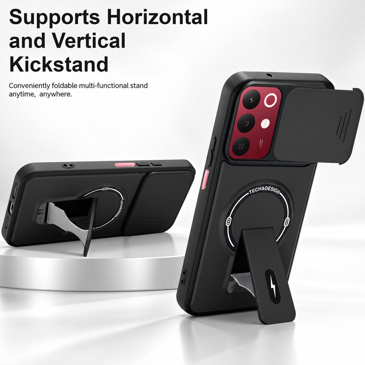For Realme 15X Back Case Cover Metallic (Hybrid Armor Kickstand | Sliding Shutter Camera Protection | MagSafe Compatible)