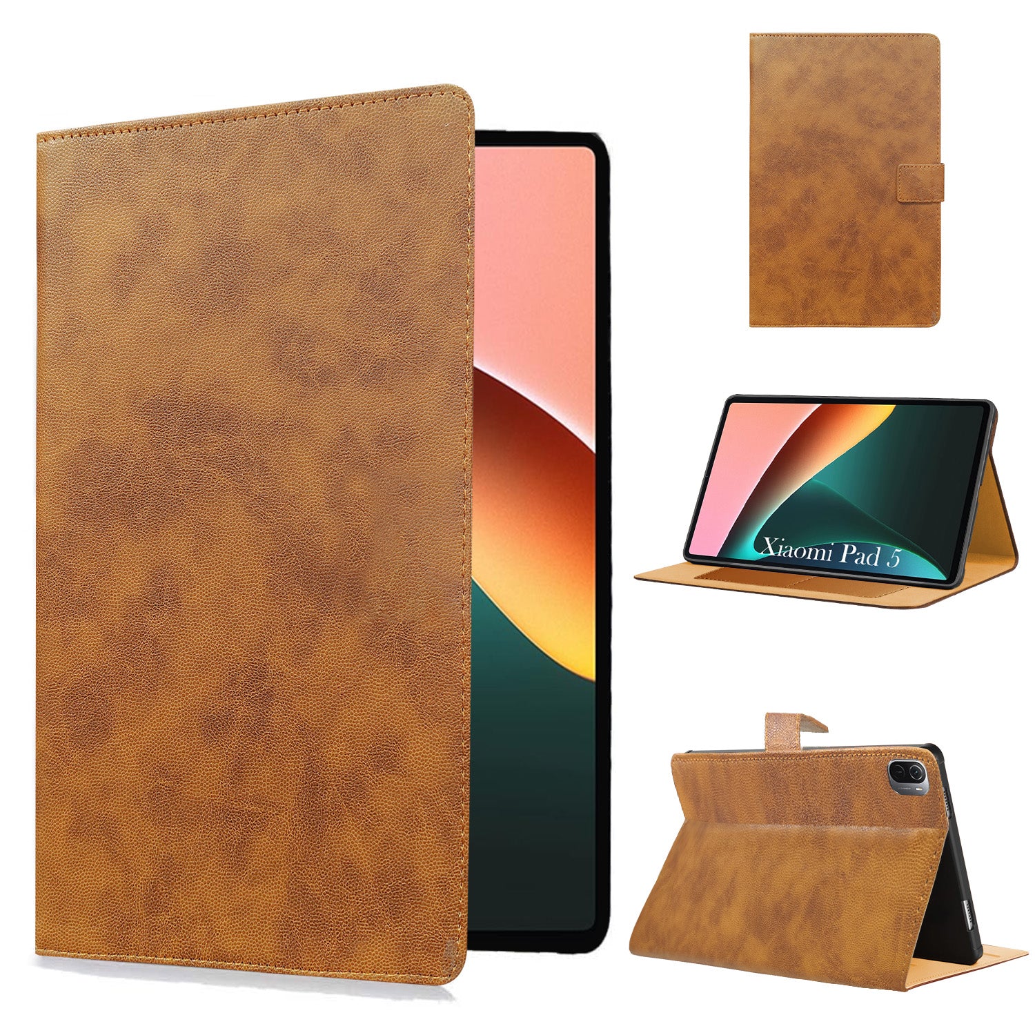 For Xiaomi Pad 5 11 Inch 21051182G/21051182C Flip Cover Folio Cover (PU Leather | Multi-Angle Smart Stand | Card Storage Slots | Silicone Back Pouch)