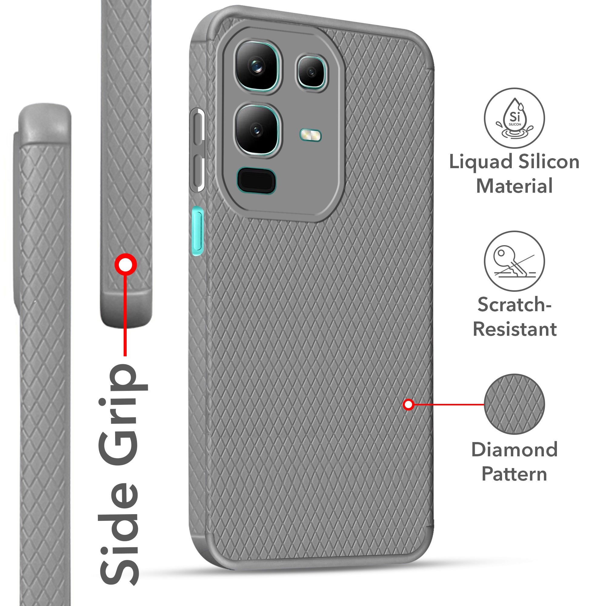 For Infinix Note 50x Back Cover Case  (Liquid Silicone | Side Grip | Camera Protection)