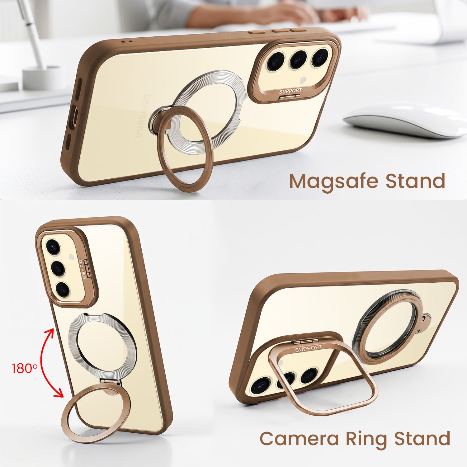 For Samsung Galaxy S24 Back Cover Case Crystal (Lifetime Anti Yellow | Magnetic Ring Stand | Camera Lens Protection | MagSafe Compatible)