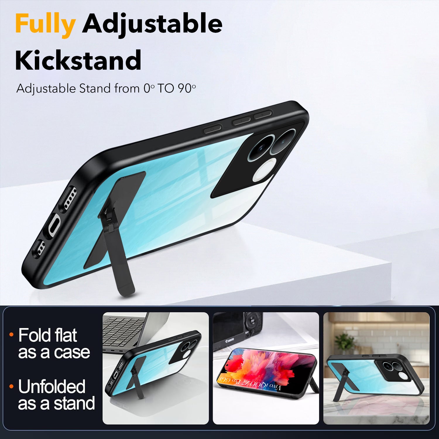 For Vivo iQOO Z7 Pro Back Cover Case (Built-in Stand | Lifetime Anti Yellow | Kickstand Shockproof | Camera Protection | MagSafe Compatible)