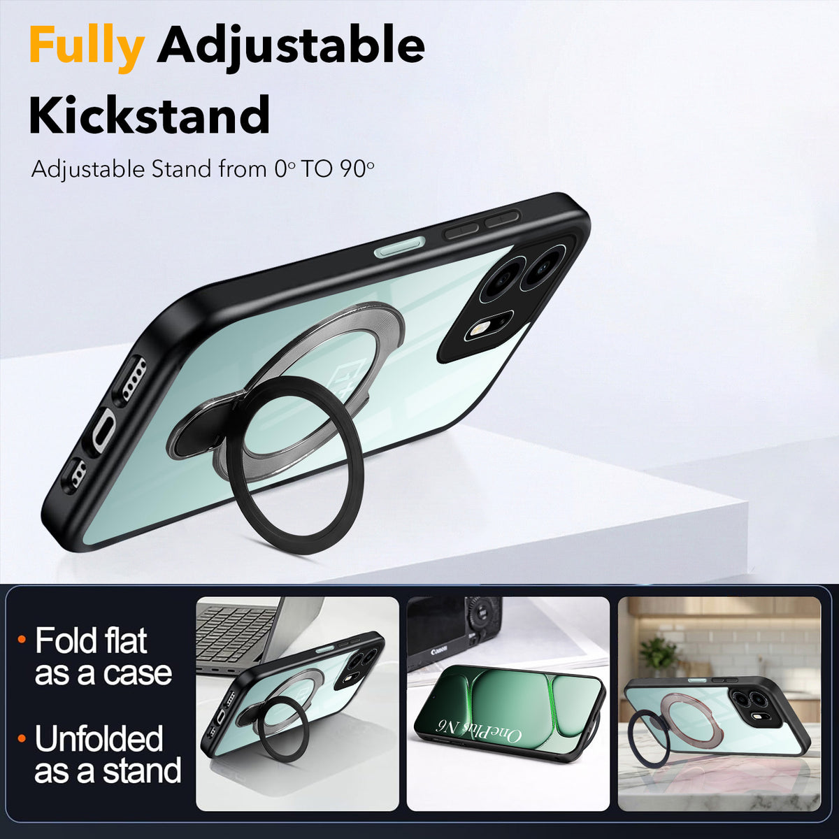For OnePlus N6 Back Cover Case (Kick Stand Ring Holder | Life time Anti Yellow | Camera Protection)