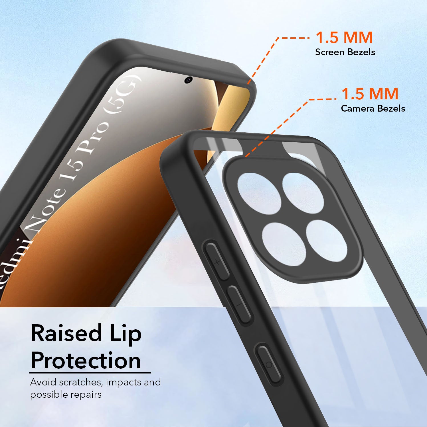 For Xiaomi Redmi Note 15 Pro 5G Combo with Back Cover and 9H Tempered Glass (Lifetime Anti-Yellow | Crystal Clear Shockproof | Oleophobic Coating Screen Glass)