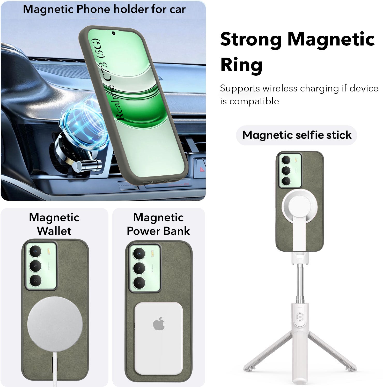 For Realme C73 Back Cover Case Leather Finish (MagSafe Compatible Wireless Charging | Soft Touch | Camera Bump Protection)