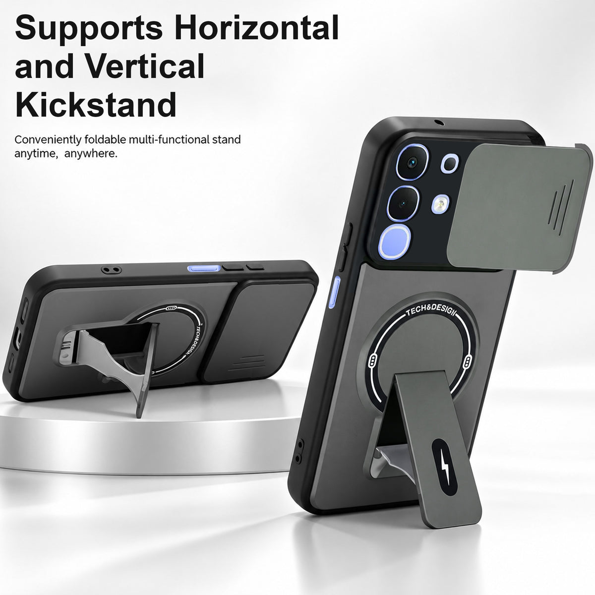 For Vivo iQOO Z10x Back Case Cover Metallic (Hybrid Armor Kickstand | Sliding Shutter Camera Protection | MagSafe Compatible)