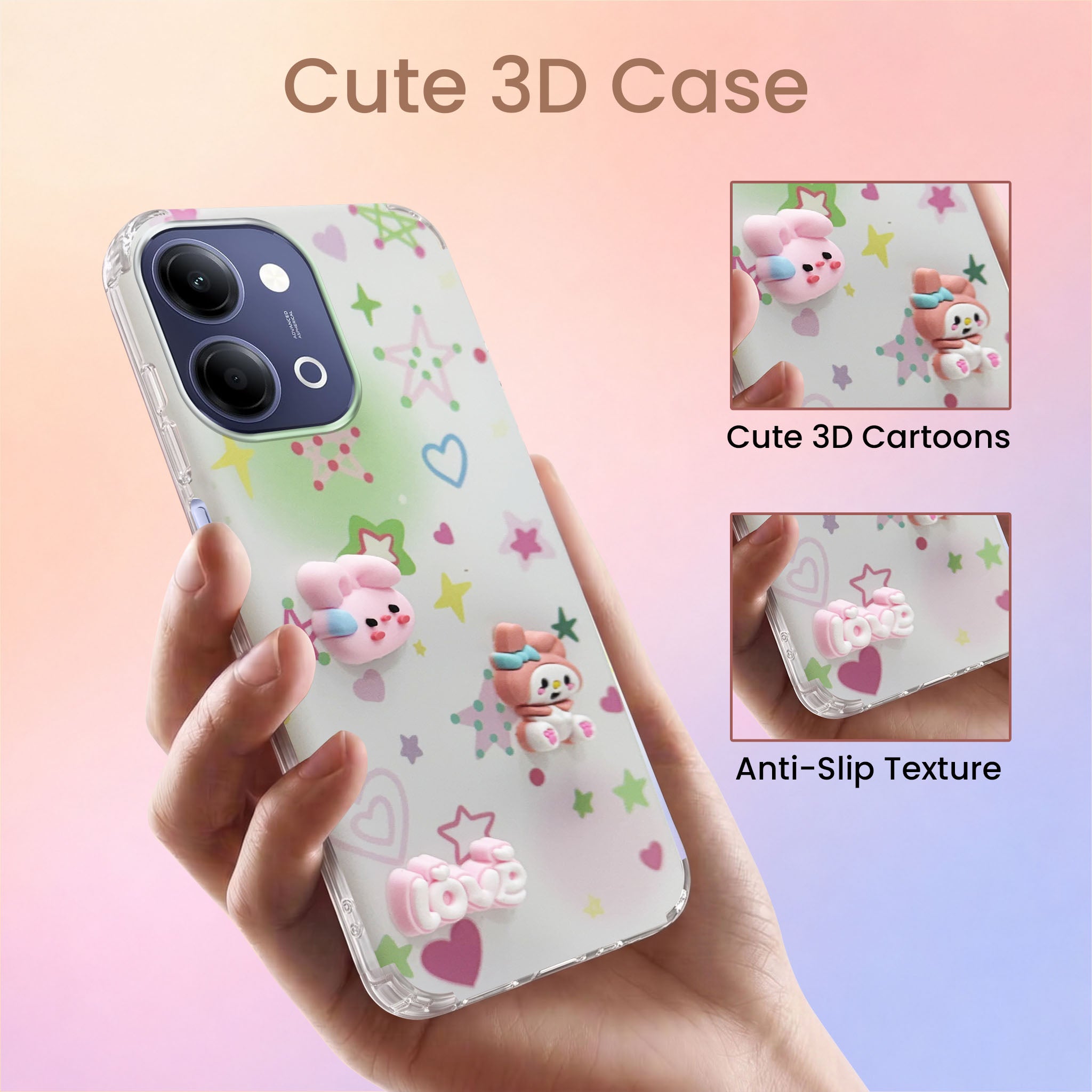 For Vivo Y11 | Vivo Y21 5G Back Cover Case (3D Cute Cartoons | Hard Back Side Soft | Matte Premium Finish | HD Printing)
