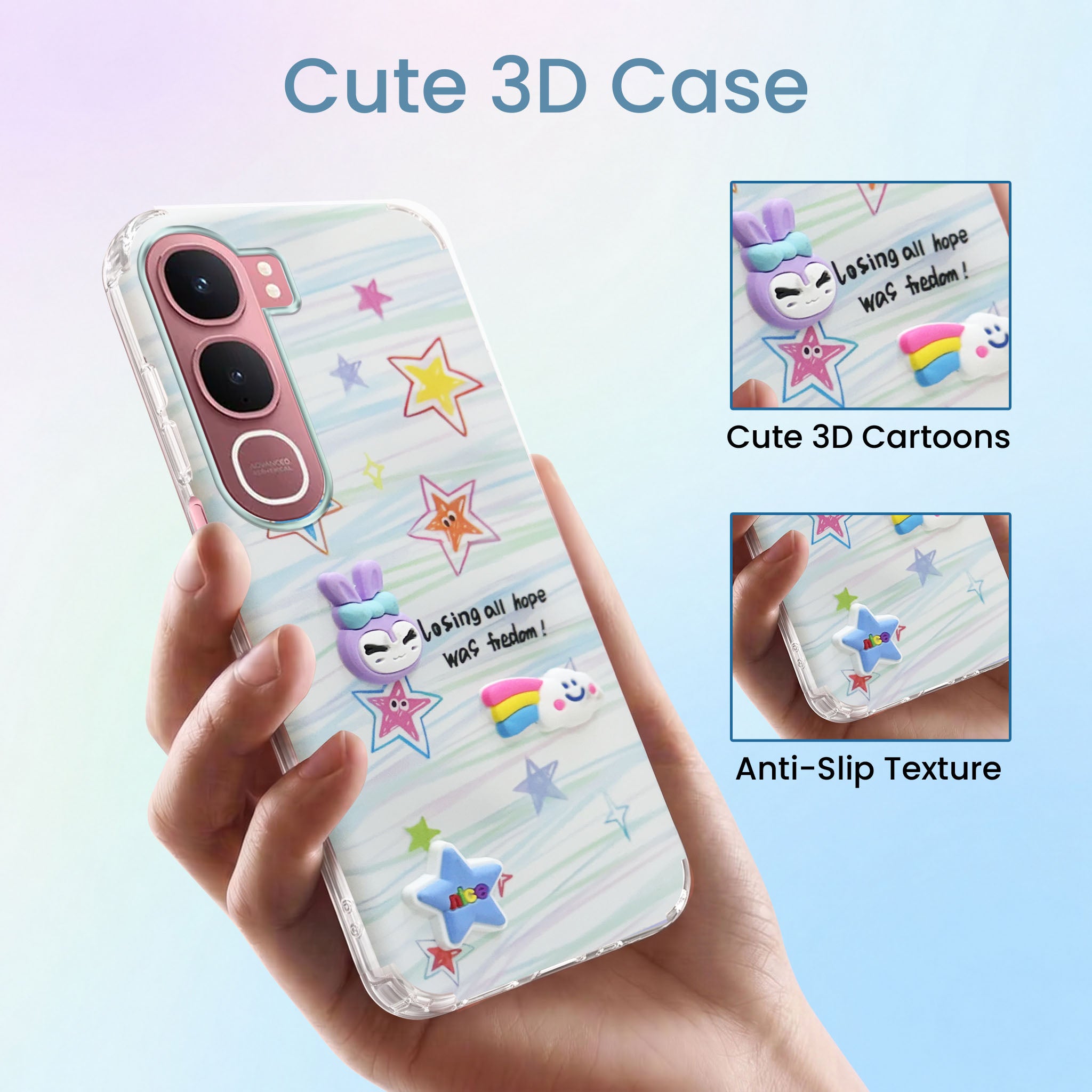 For Vivo Y31 5G Back Cover Case (3D Cute Cartoons | Hard Back Side Soft | Matte Premium Finish | HD Printing)