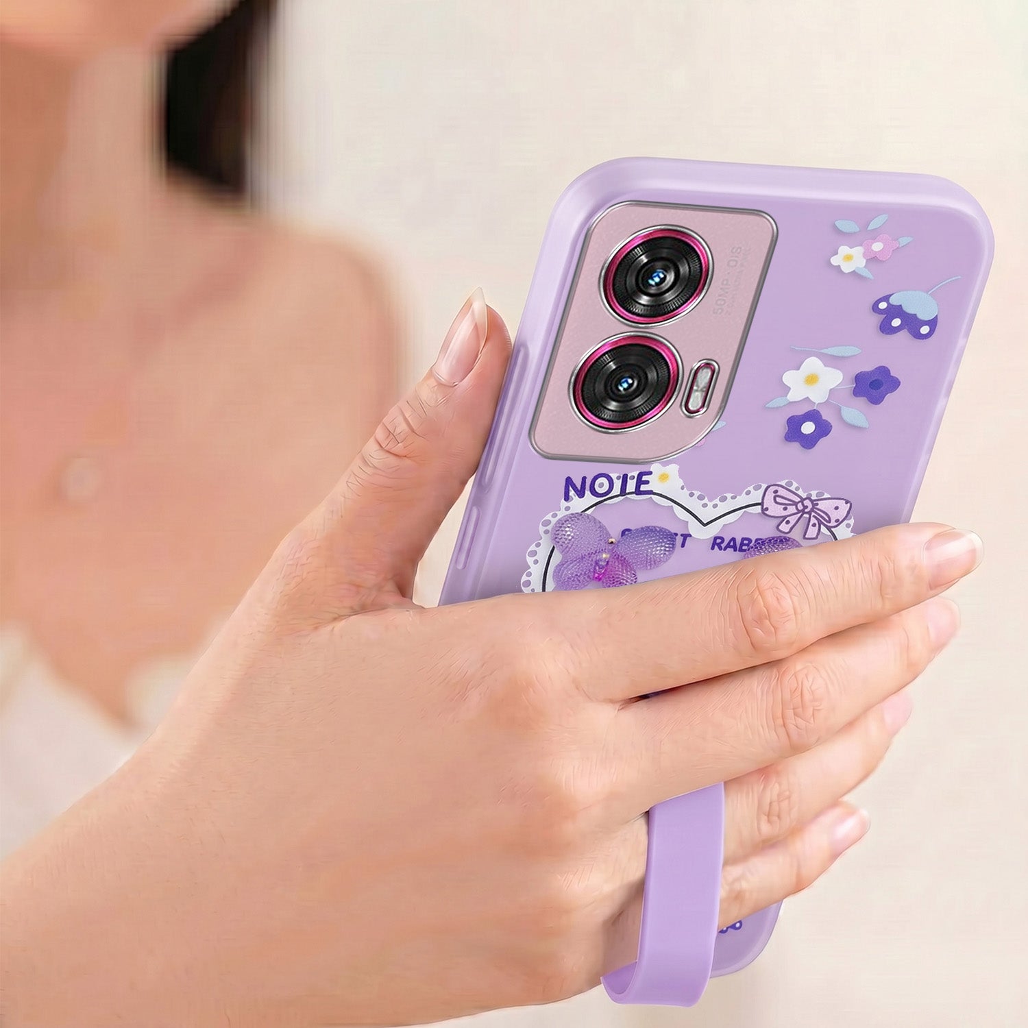 For Motorola Moto Edge 50 Fusion Back Cover Case (3D Cute Heart Strap Holder | Camera Protection | Designer Girls Print)