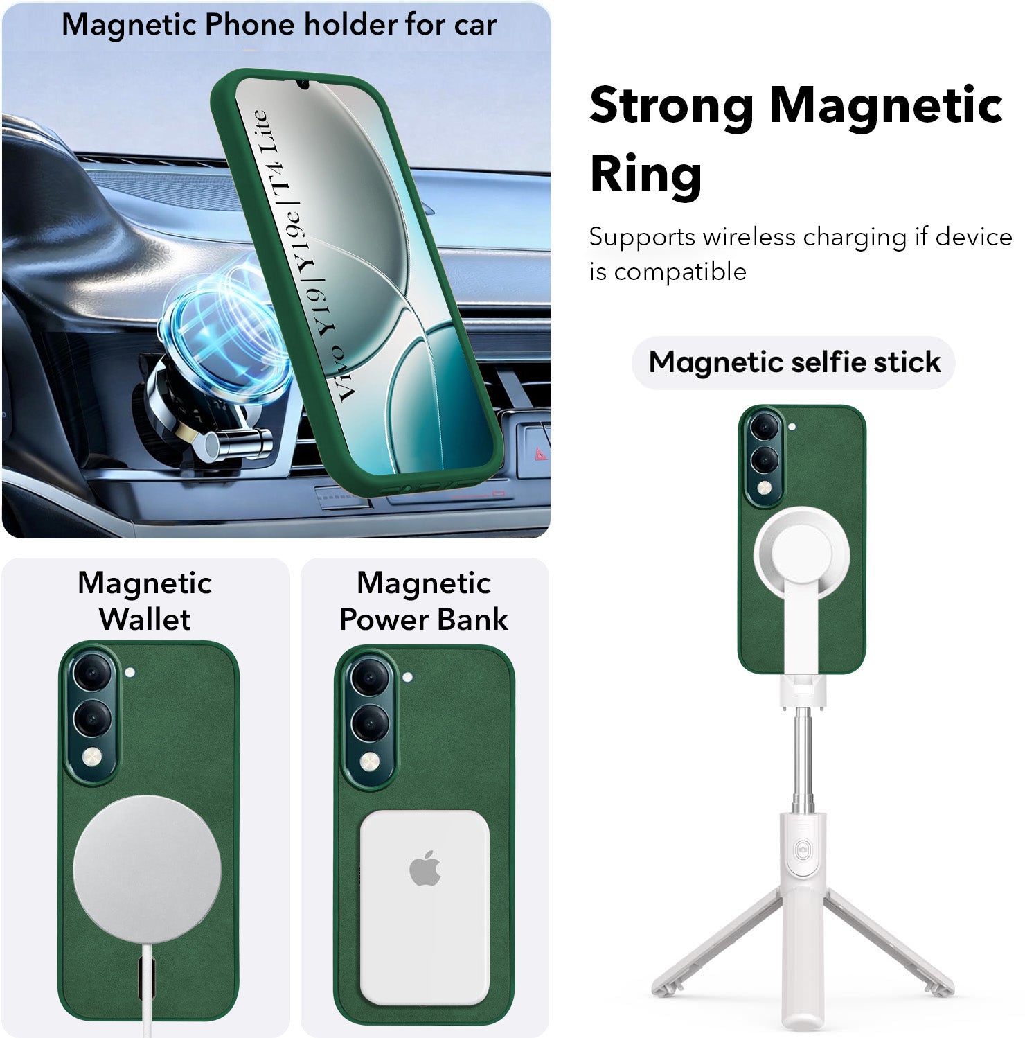 For Vivo Y19 | Vivo Y19e | Vivo T4 Lite Back Cover Case Leather Finish (MagSafe Compatible Wireless Charging | Soft Touch | Camera Bump Protection)